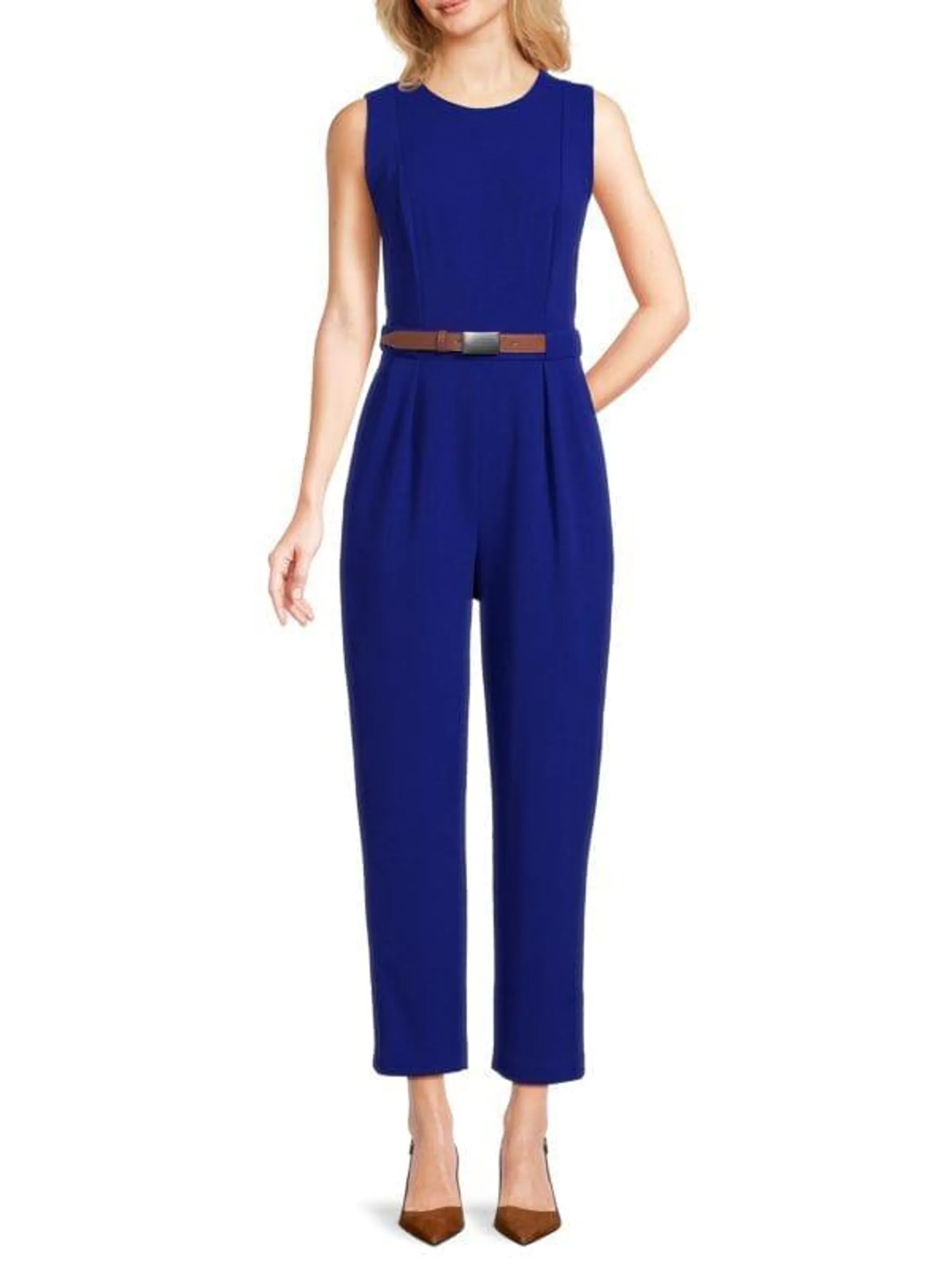 Belted Pleated Front Jumpsuit