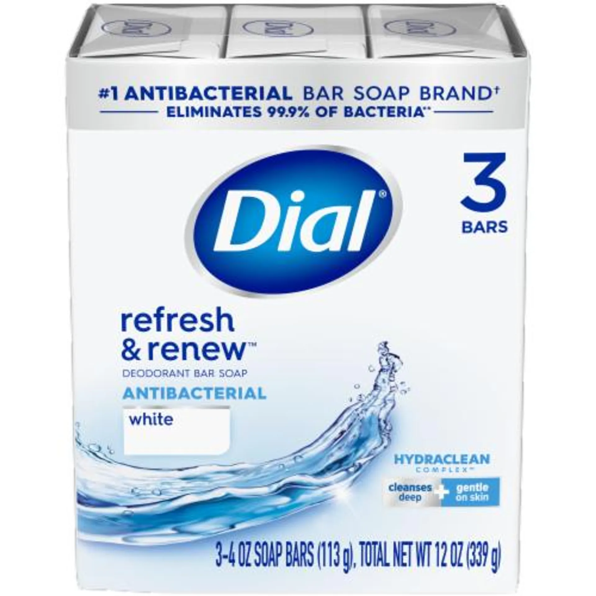 Dial® Refresh & Renew™ White Antibacterial Deoderant Soap Bars