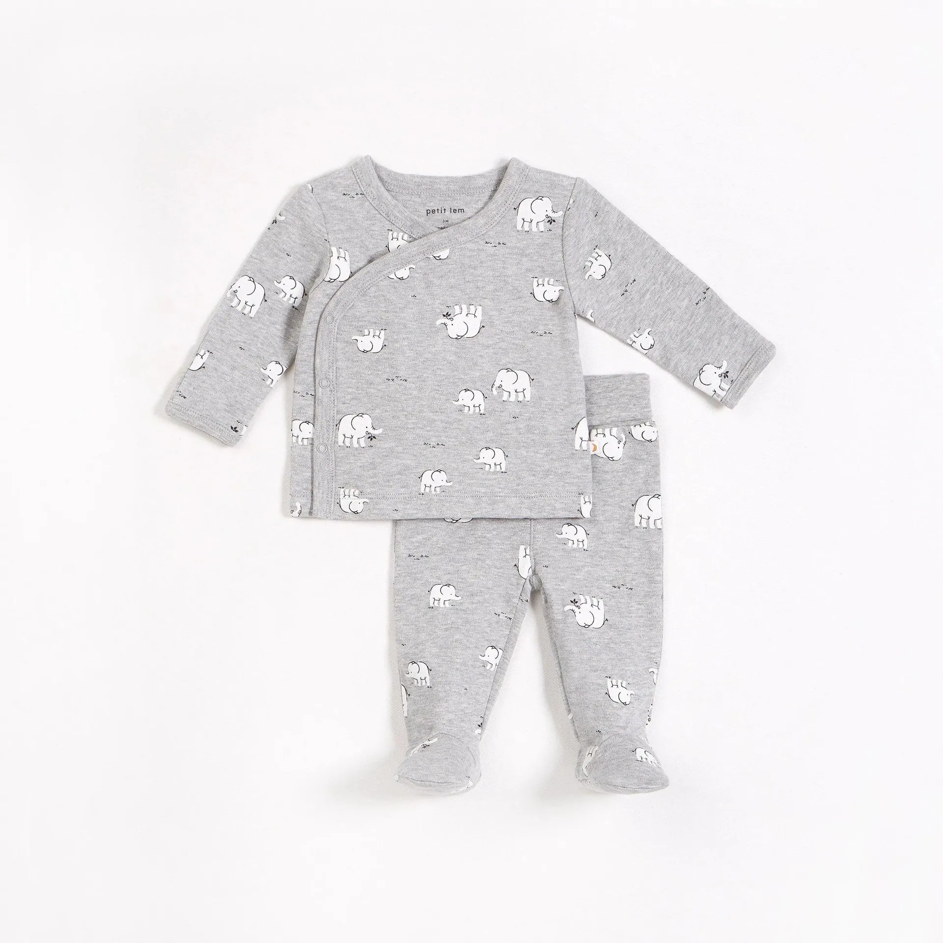 Petit Lem Elephant Family Print on Heather Grey Take Me Home Set