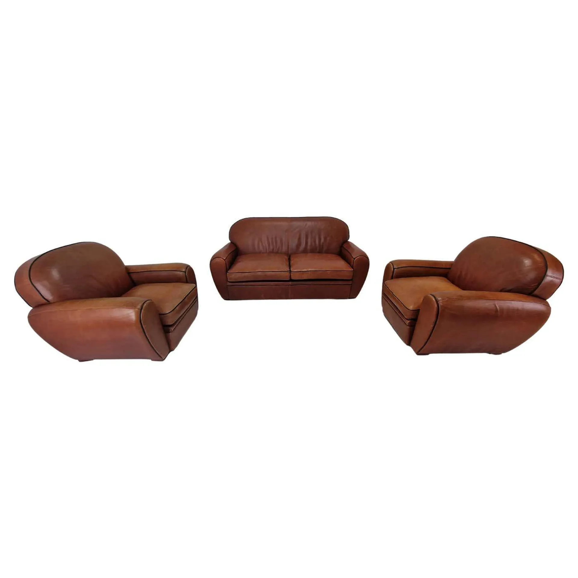 Set of 2 Club Chairs and 1 Sofa in Saddle Leather by Jan Frantzen, Netherlands