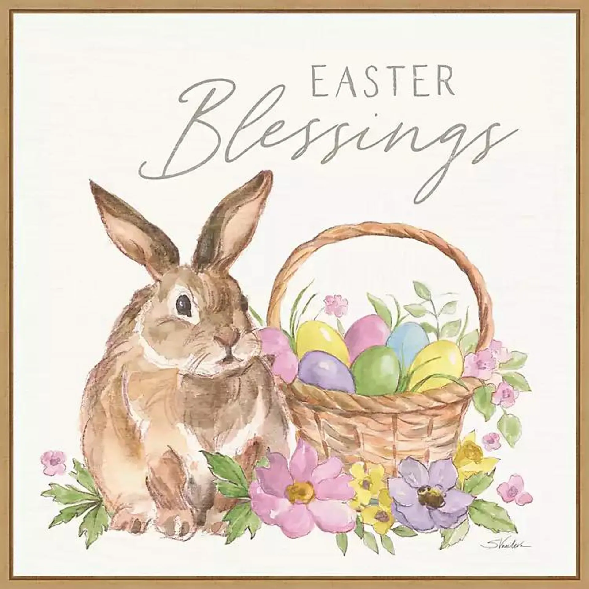 Easter Blessings Bunny Framed Canvas Art Print
