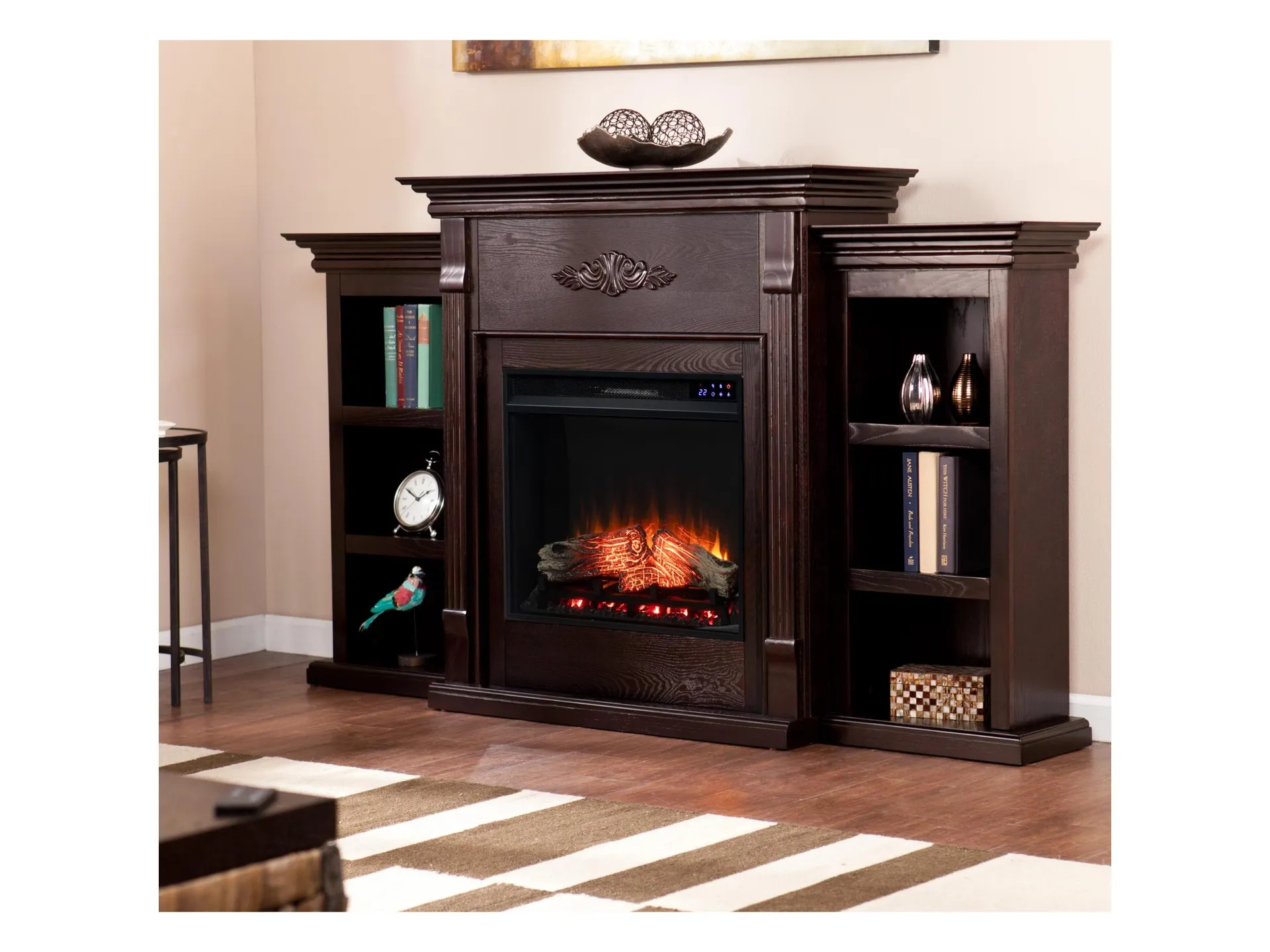 Southern Enterprises Furniture Harkdale Touch Screen Electric Fireplace with Bookcases