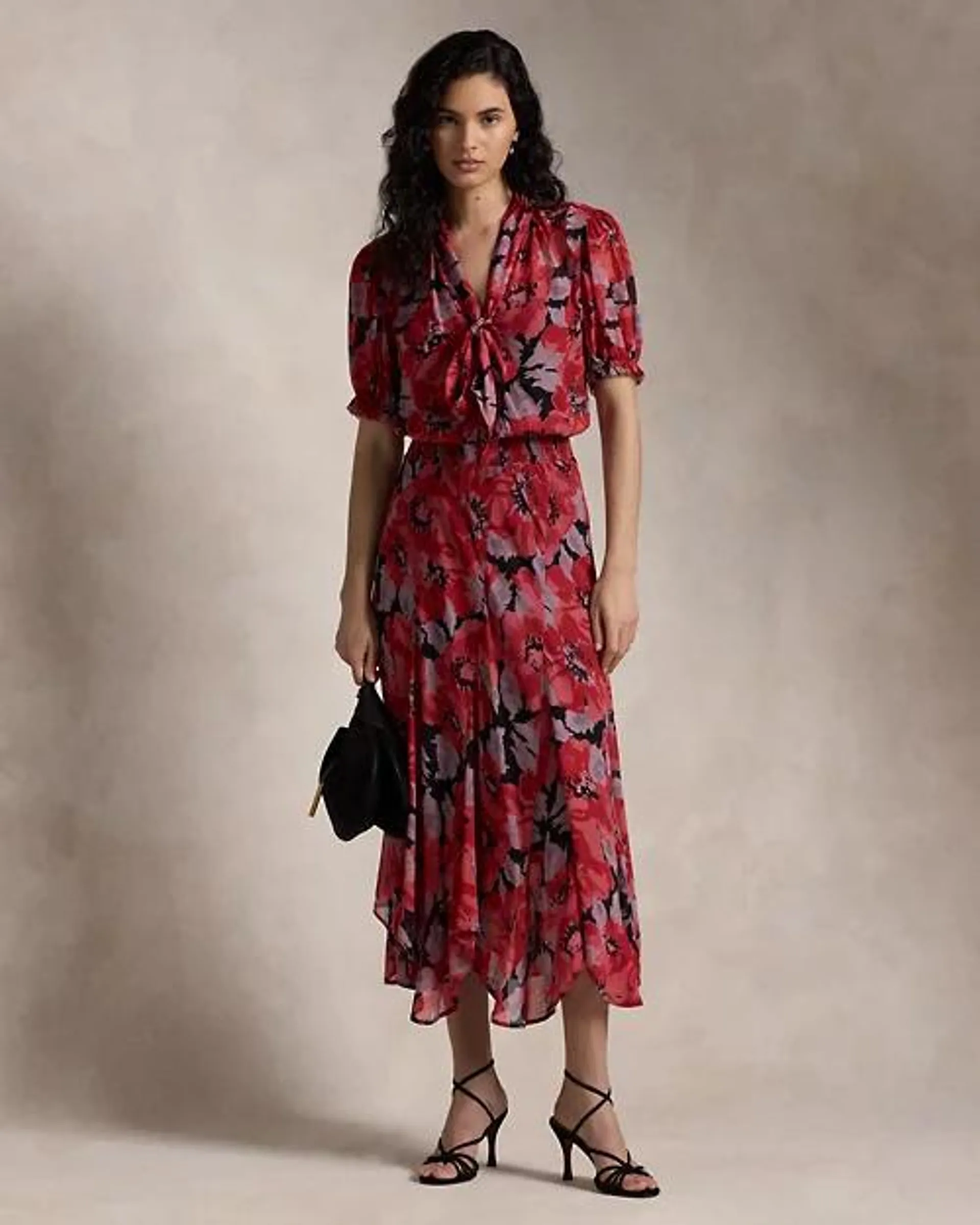 Floral Georgette Tie-Neck Dress