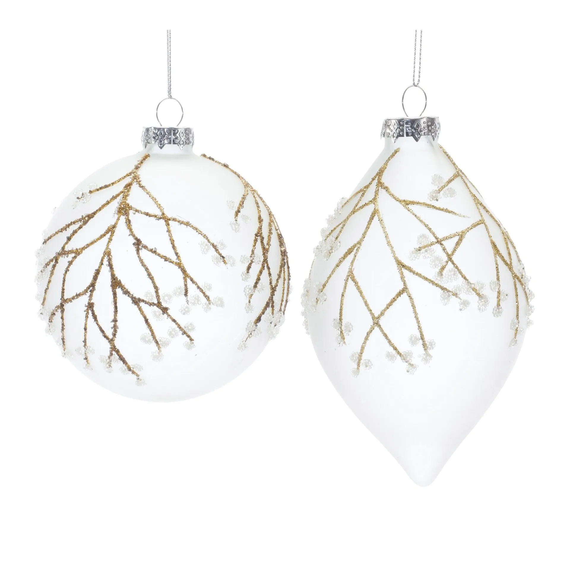 Glittered Glass Tree Branch Ornament, Set of 6