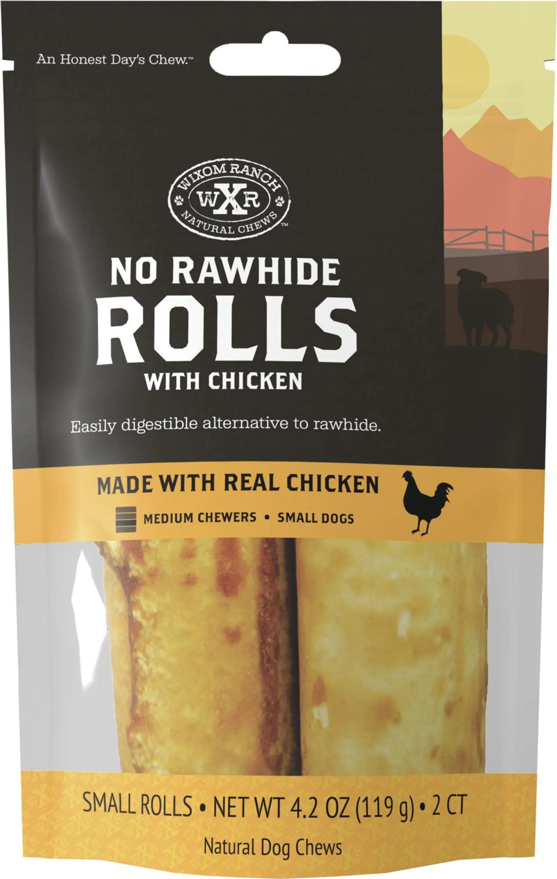 Wixom Ranch Natural Chews No Rawhide Rolls With Chicken, Small, 2 Count