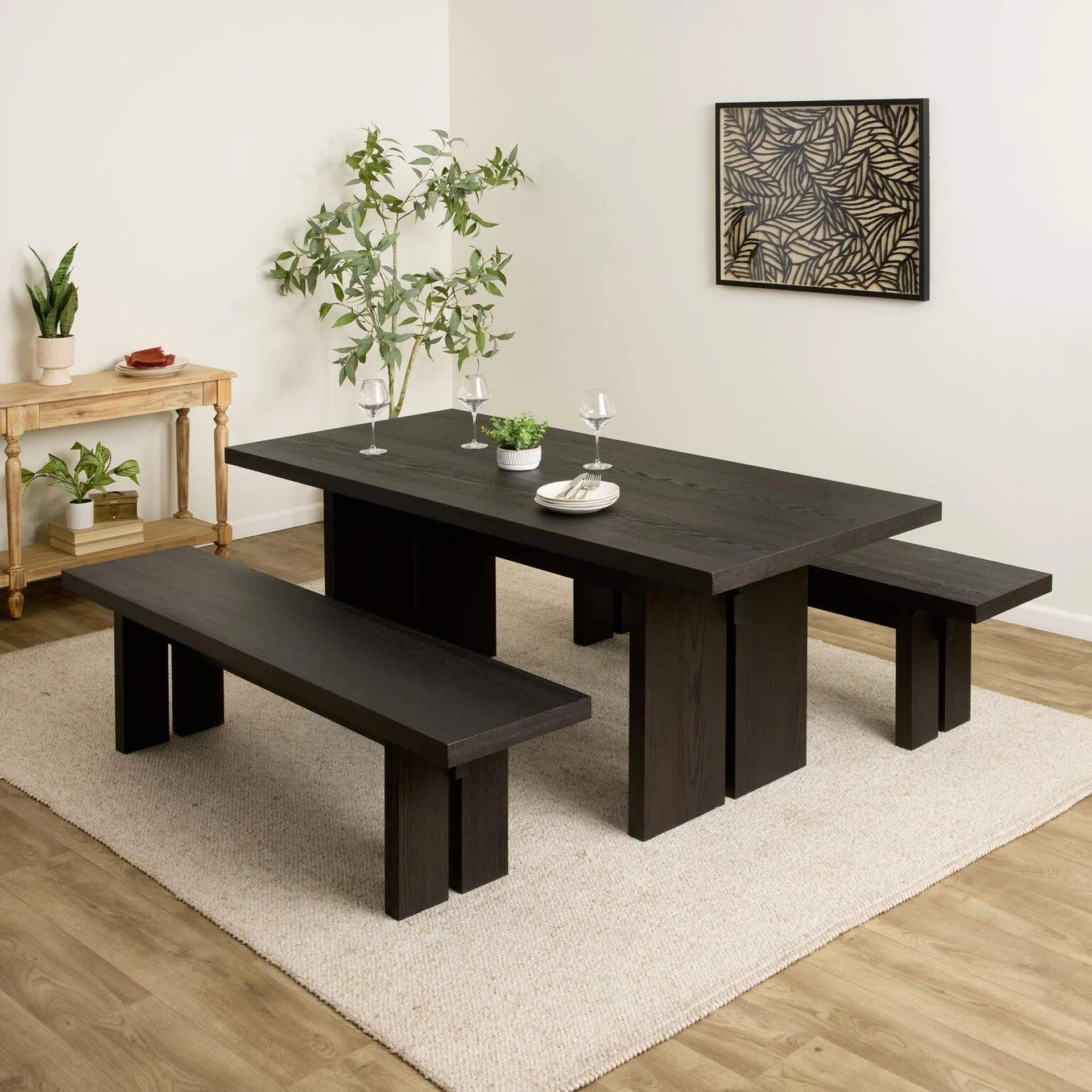 Hanlon Onyx Black Wood Slab Leg Dining Collection