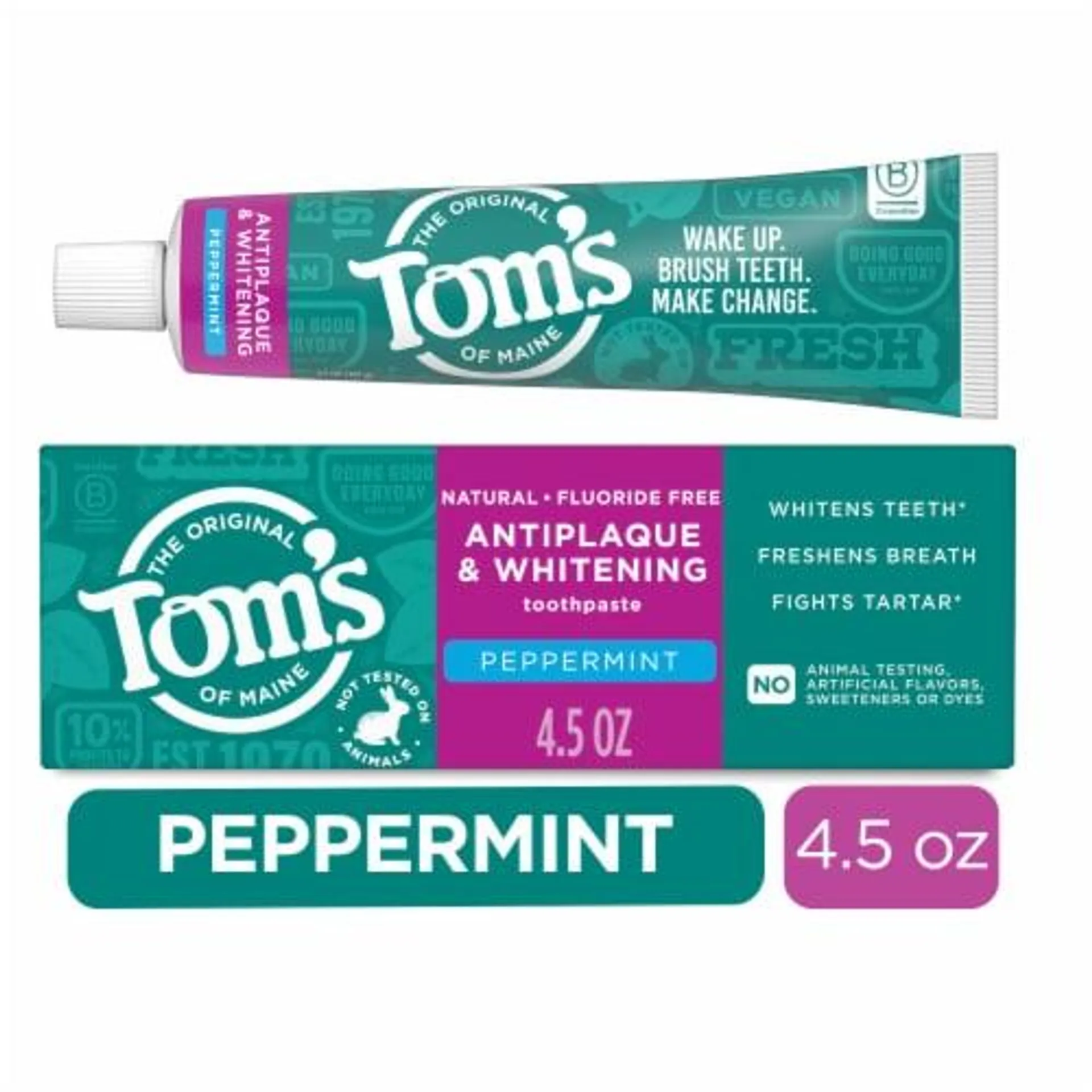 Tom’s of Maine Toothpaste Fluoride Free with Antiplaque & Whitening Peppermint Flavor