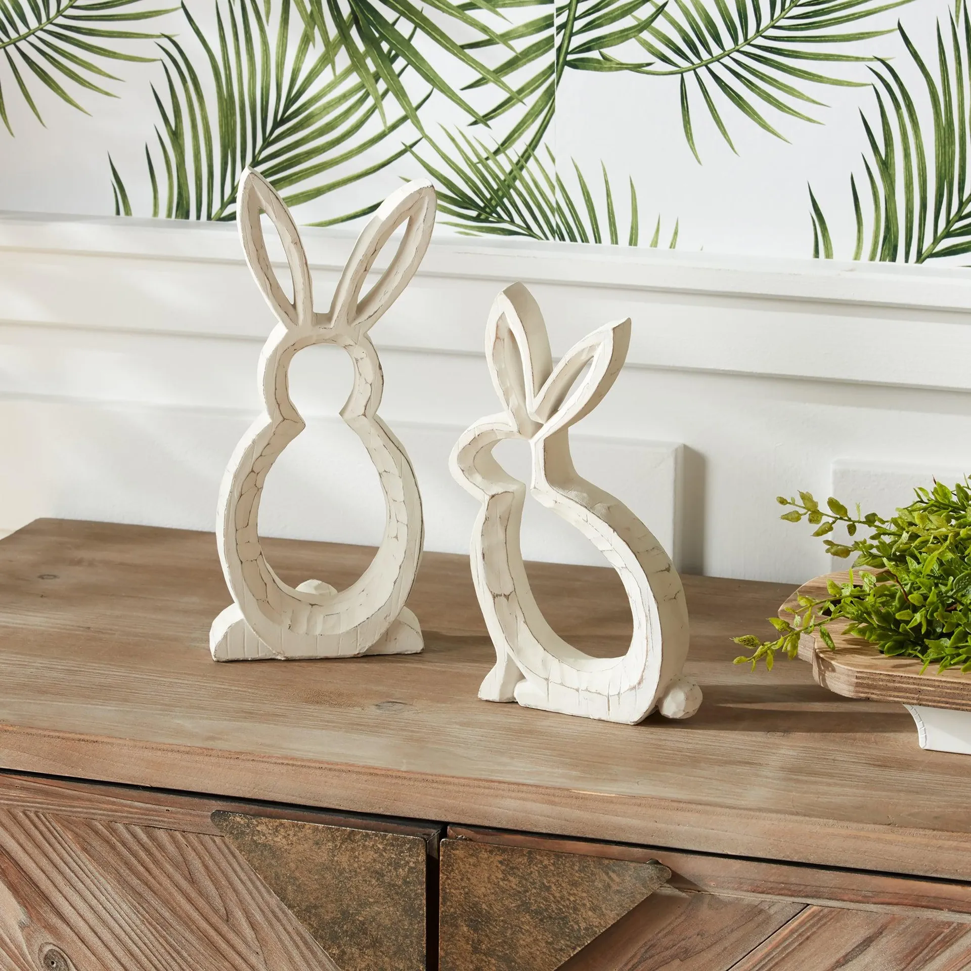 Carved Stone Bunny Outline Décor, Set of 2