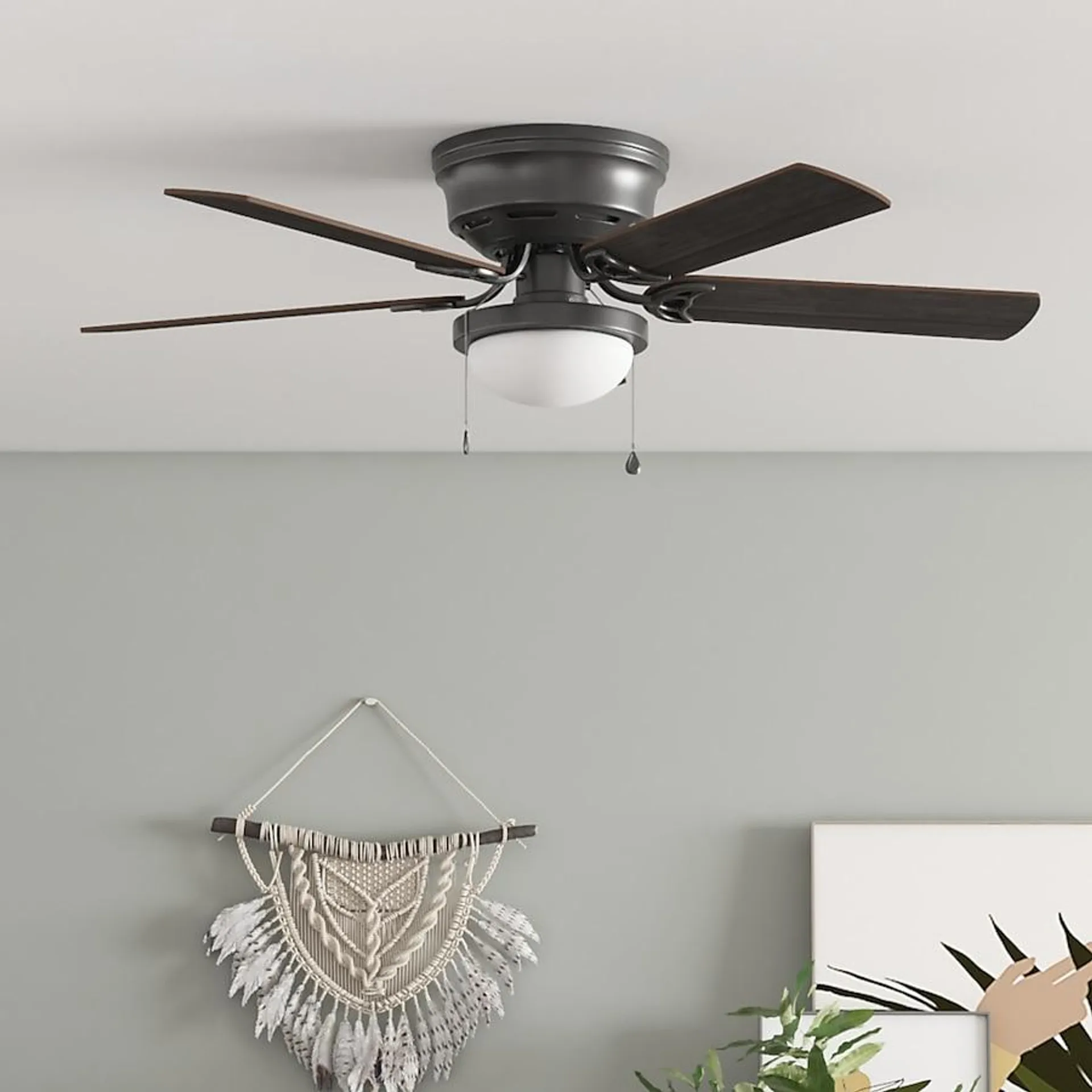 Harbor Breeze Armitage 52-in Bronze with Toffee/Cocoa Blades LED Indoor Flush Mount Ceiling Fan with Light (5-Blade)