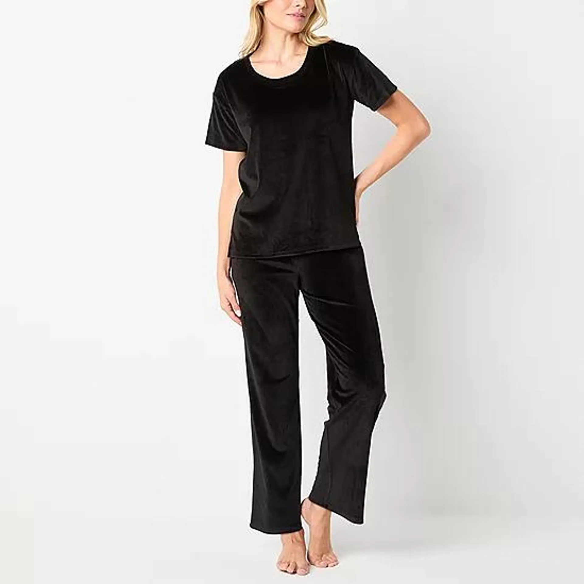 Jaclyn Womens Round Neck Short Sleeve 2-pc. Pant Pajama Set