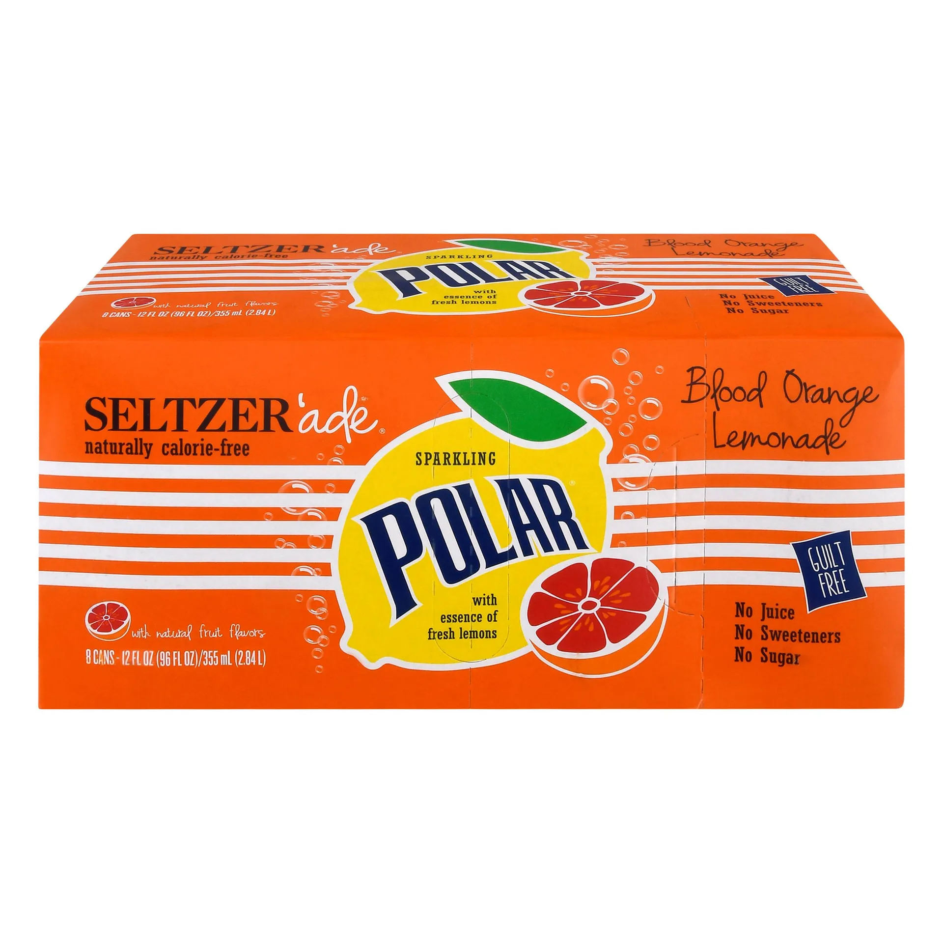 Polar Zero Calorie Blood Orange Lemonade Sparkling Seltzer Water, 12 fl oz, 8 Pack Cans