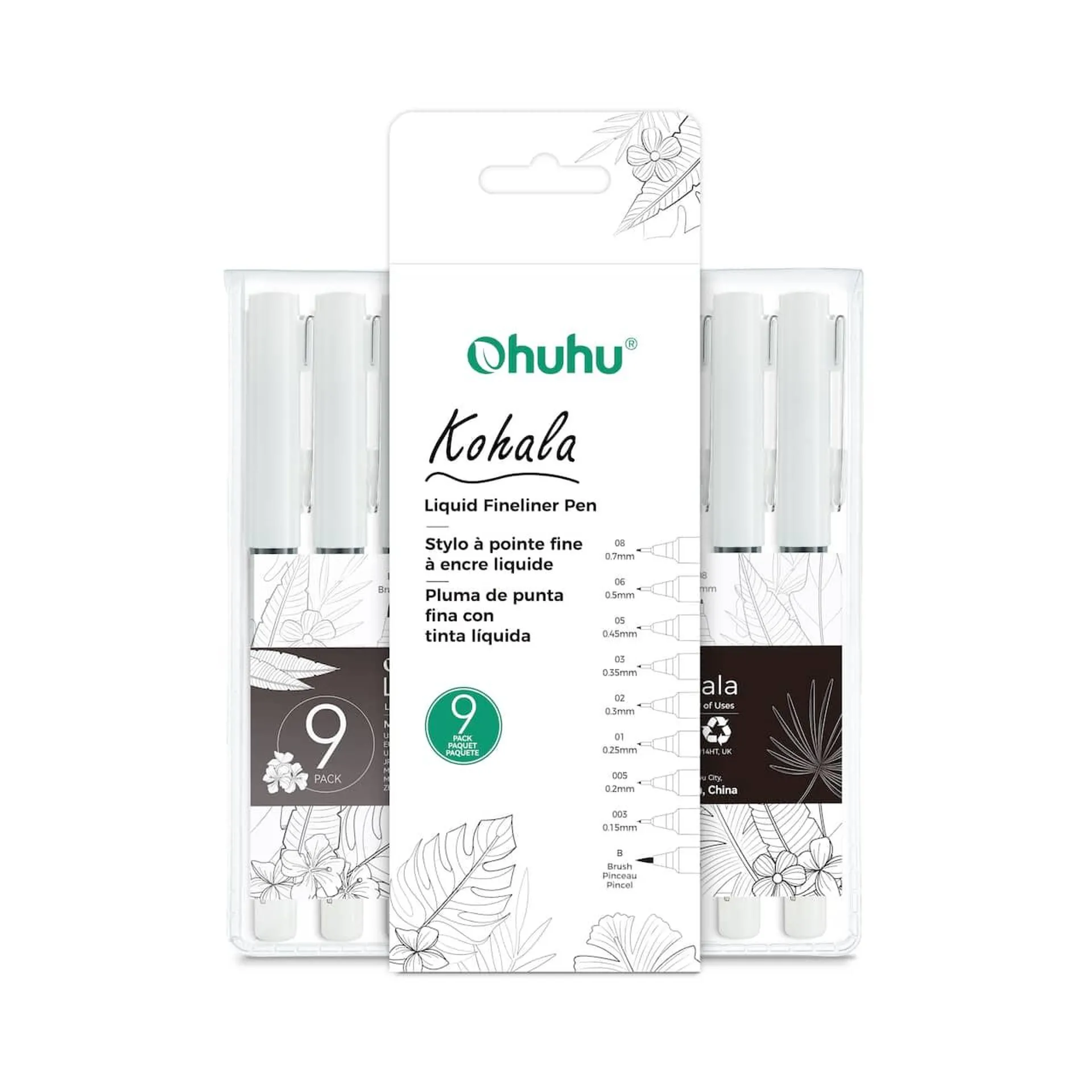 Ohuhu® Kohala 9 Piece Liquid Fineliner Drawing Pens