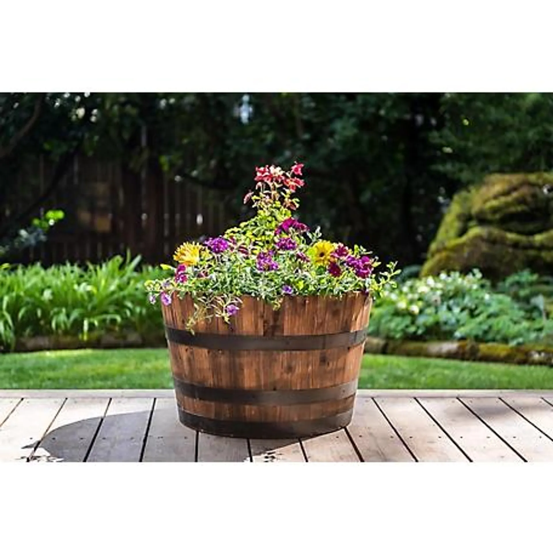 Real Wood Products Acacia Whiskey Barrel Planter, 25 in.