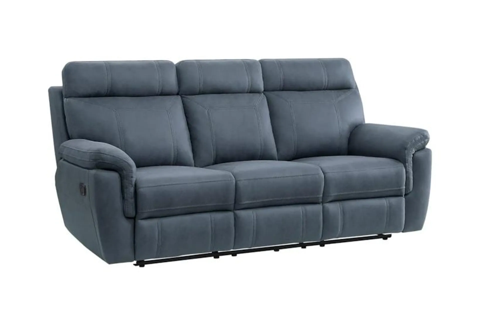 Elmont Blue Polyester 85" Microfiber Manual Reclining Sofa With Dropdown Table