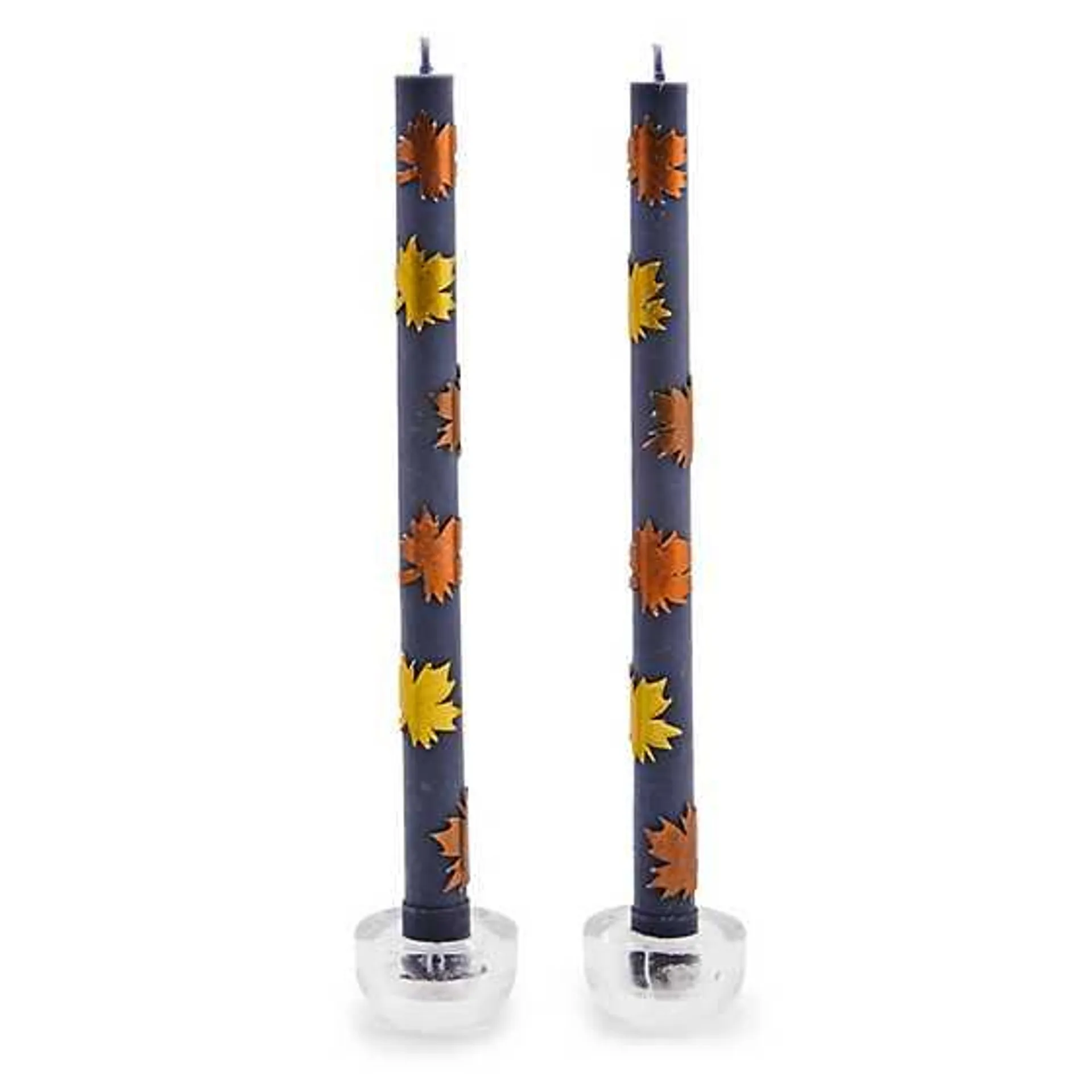 Maple Leaf Navy Dinner Candles, Set of 2