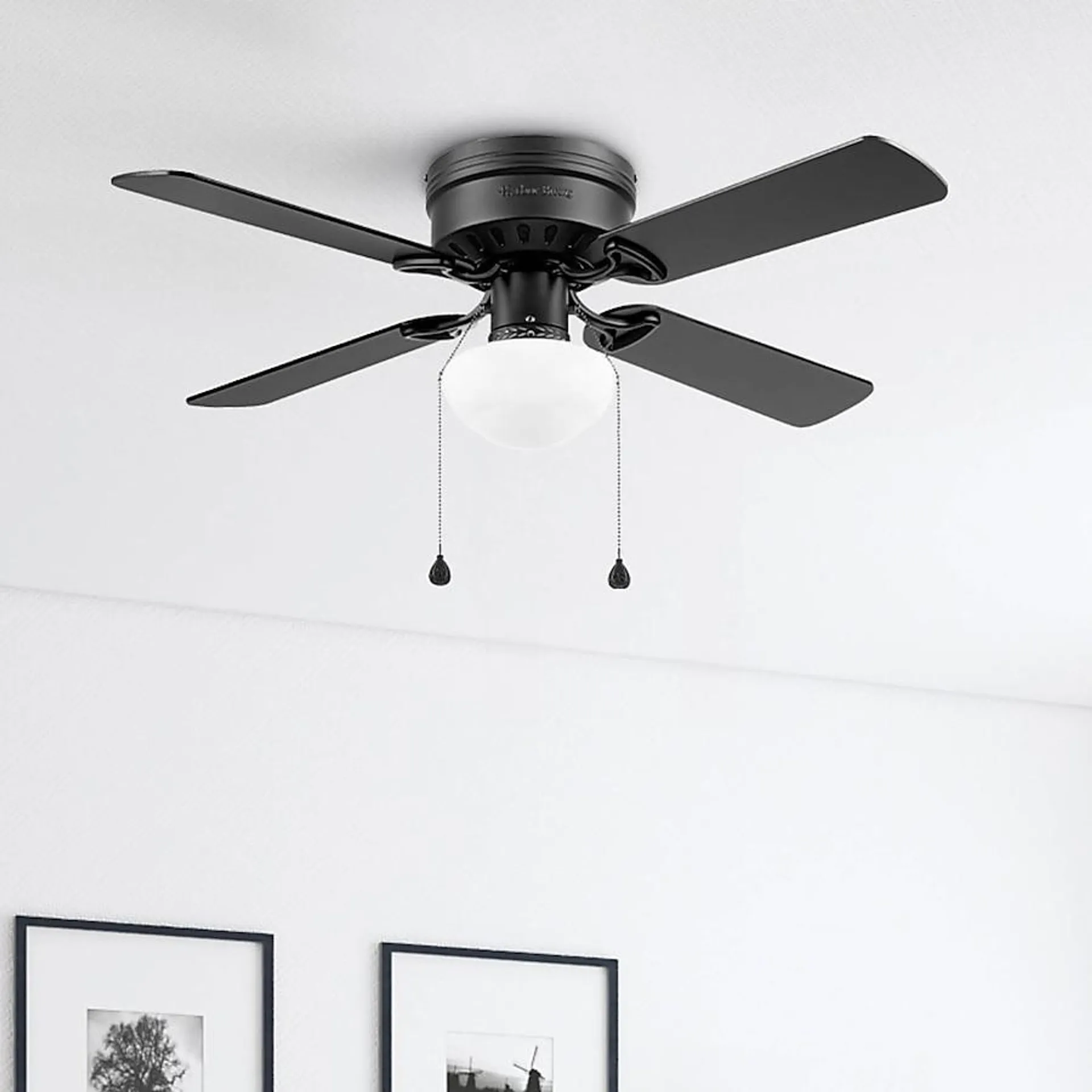Harbor Breeze Armitage 42-in Flush Mount Matte Black with Black/Cocoa Blades Ceiling Fan With Light ( 4 -Blade )