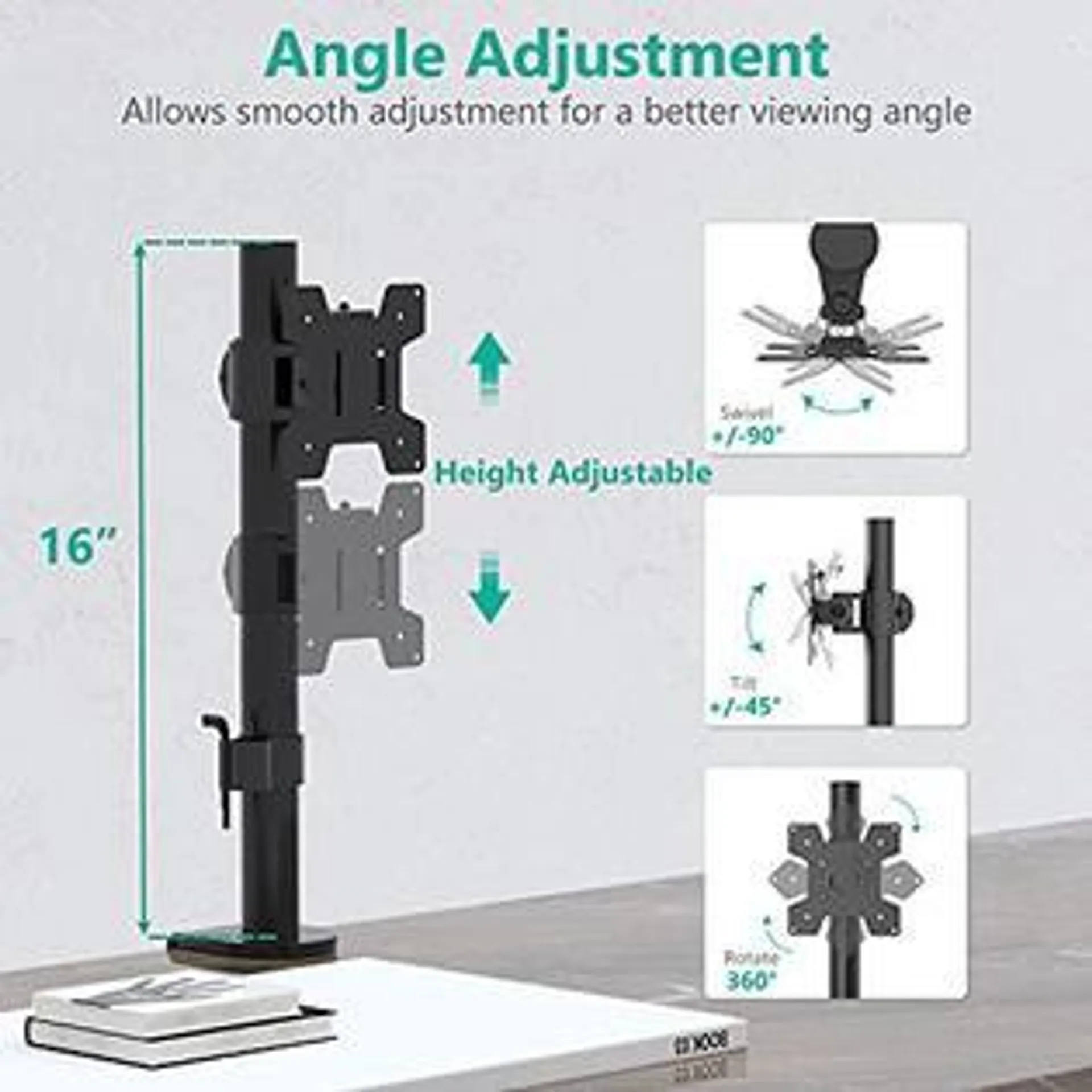 wali single monitor mount for 1 computer screen up to 27 inch, fully adjustable monitor arm holds up to 22 lbs (m001s), black