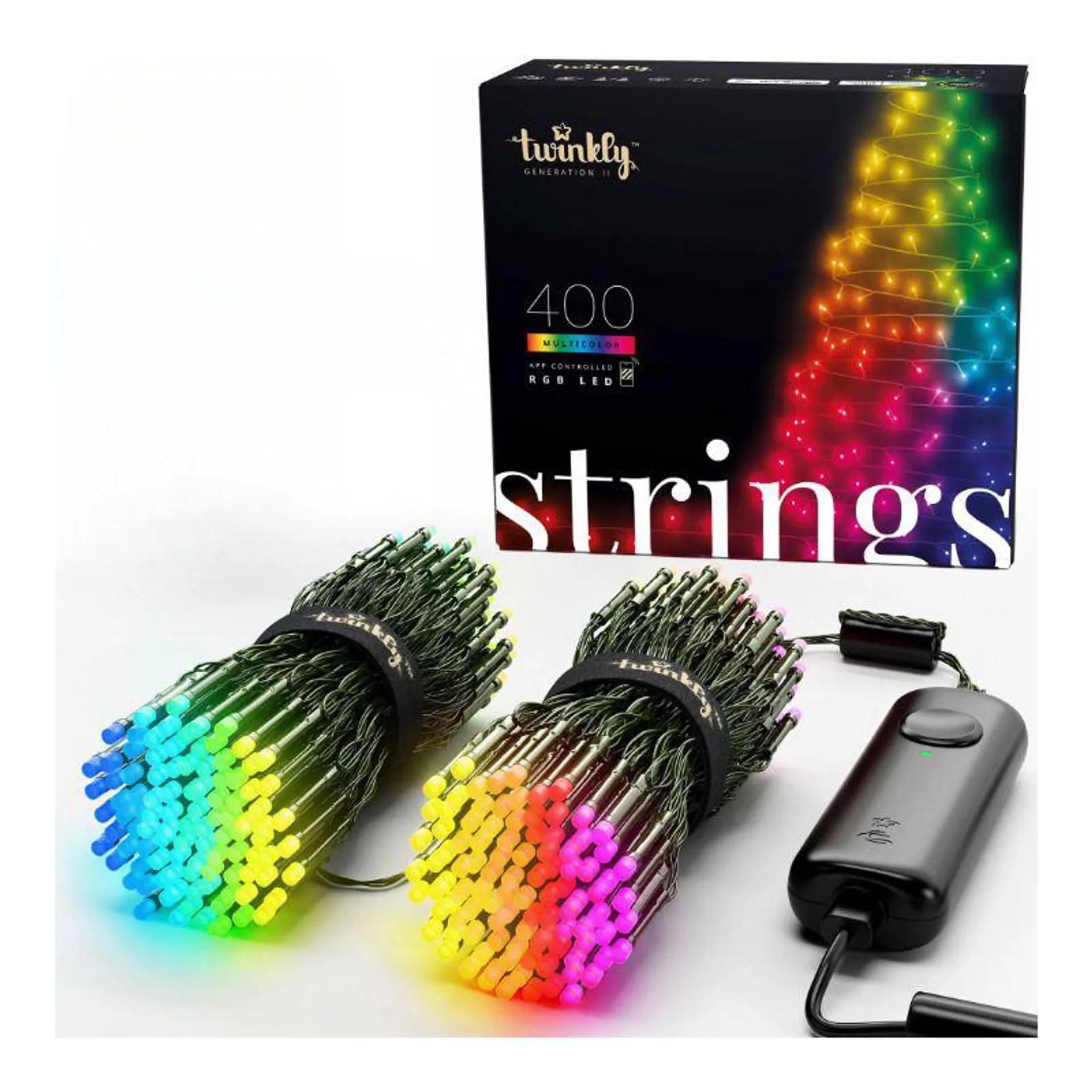 Twinkly Strings App-Controlled LED Christmas Lights 400 RGB (16 Million Colors) 105 feet Green Wire Indoor/Outdoor Smart Lighting Decoration (2 Pack)