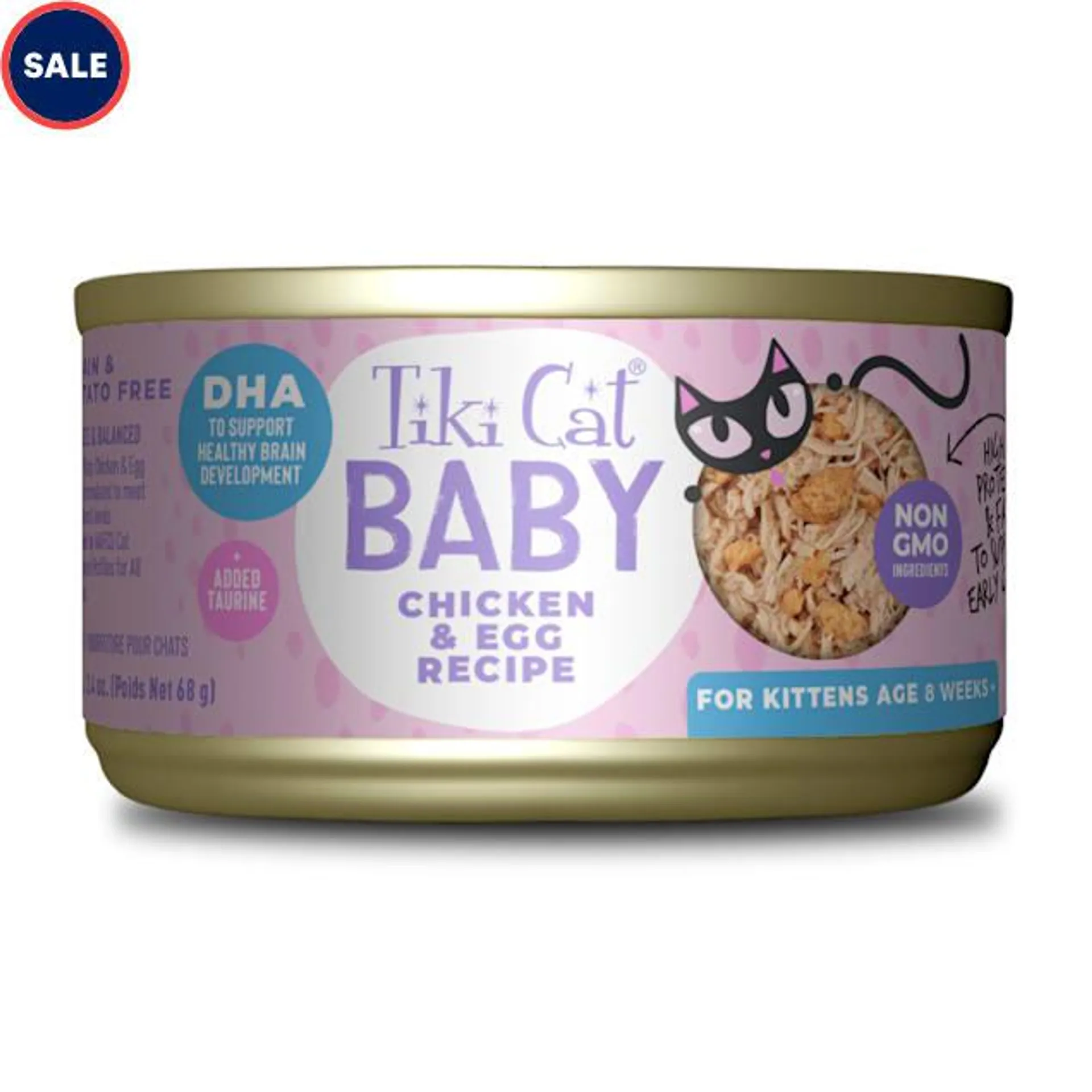 Tiki Cat Baby Chicken & Egg Recipe Wet Kitten Food, 2.4 oz., Case of 12