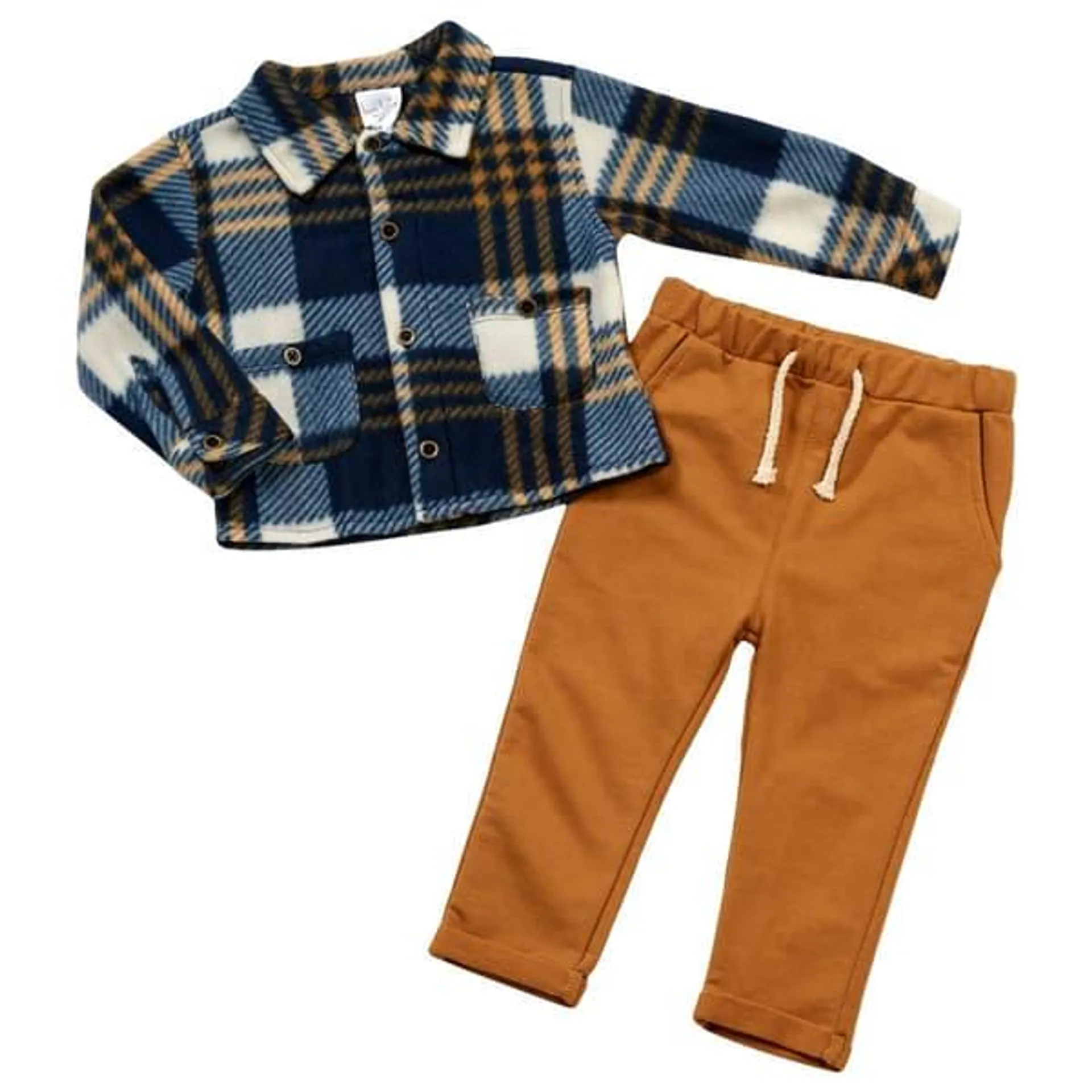 Baby Boy (12-24M) bon bébé® Ochre Plaid Fleece Jacket & Pants Set