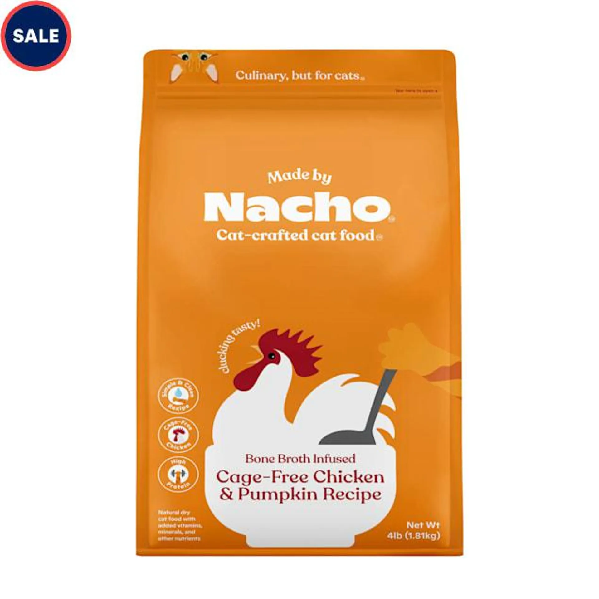 Made by Nacho Premium Grain-Friendly Chicken & Pumpkin Recipe Bone Broth Infused Dry Cat Food, 4 lbs.