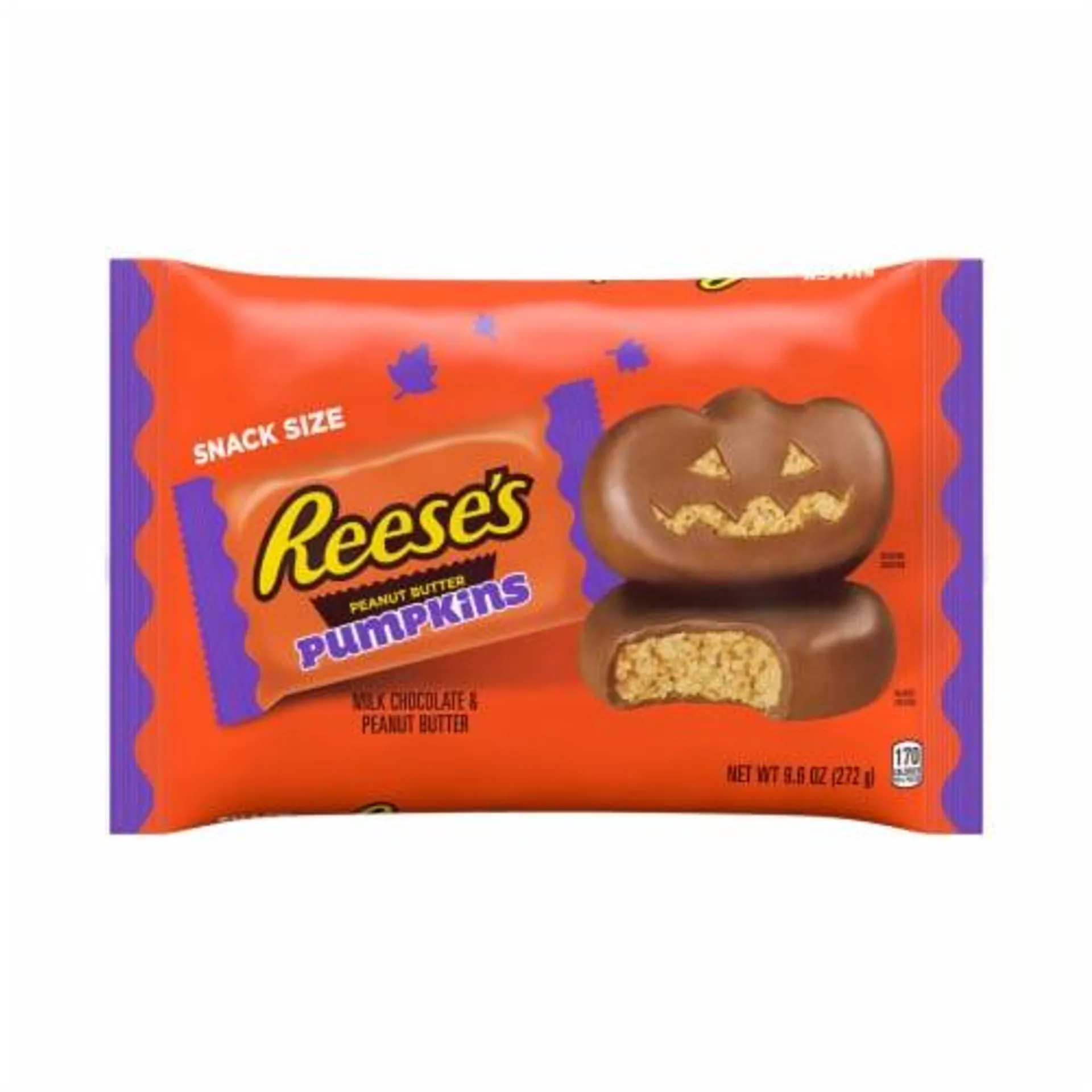 REESE'S Milk Chocolate Snack Size Peanut Butter Pumpkins Halloween Candy Bag