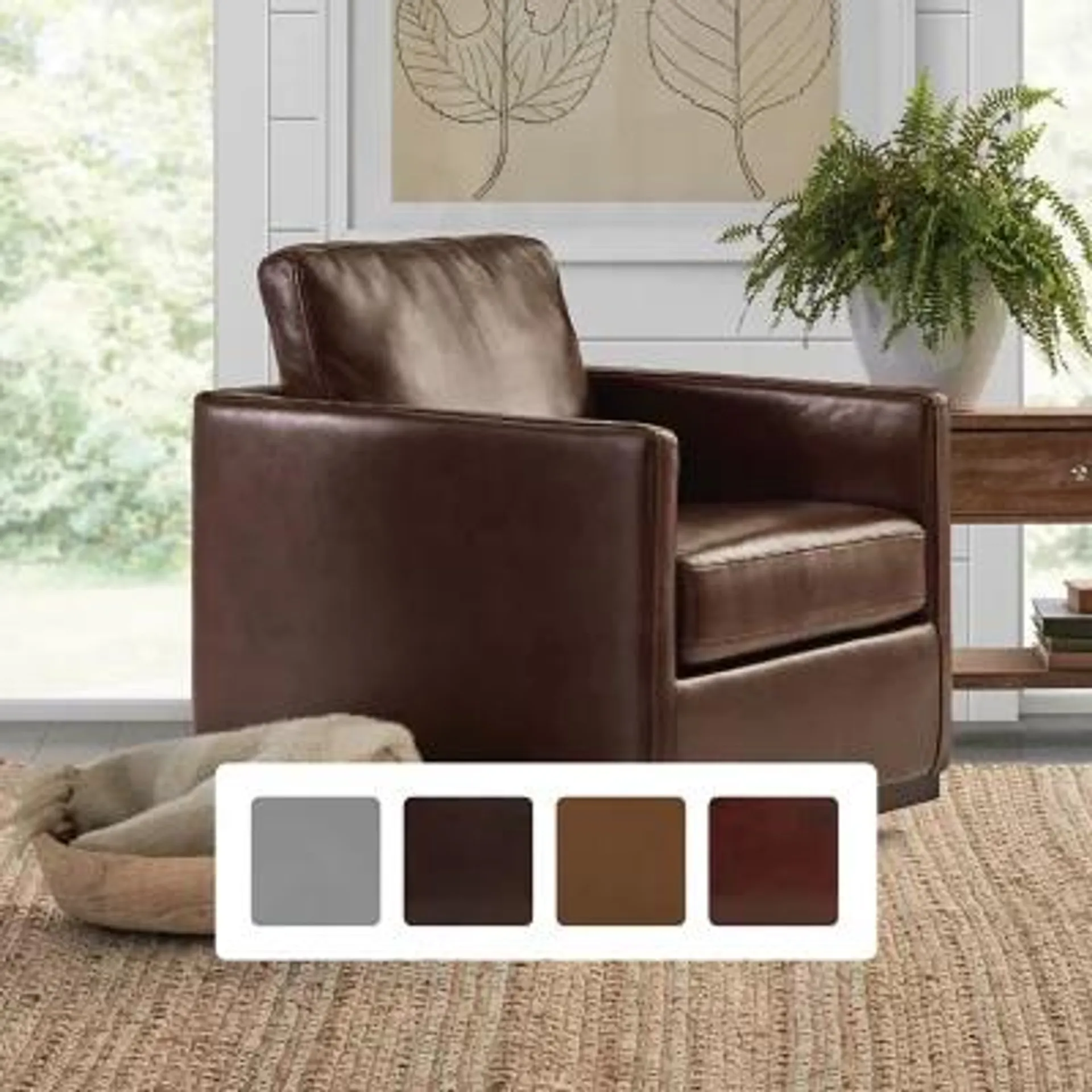 Cole & Rye Modern Farmhouse Leather Swivel Accent Chair