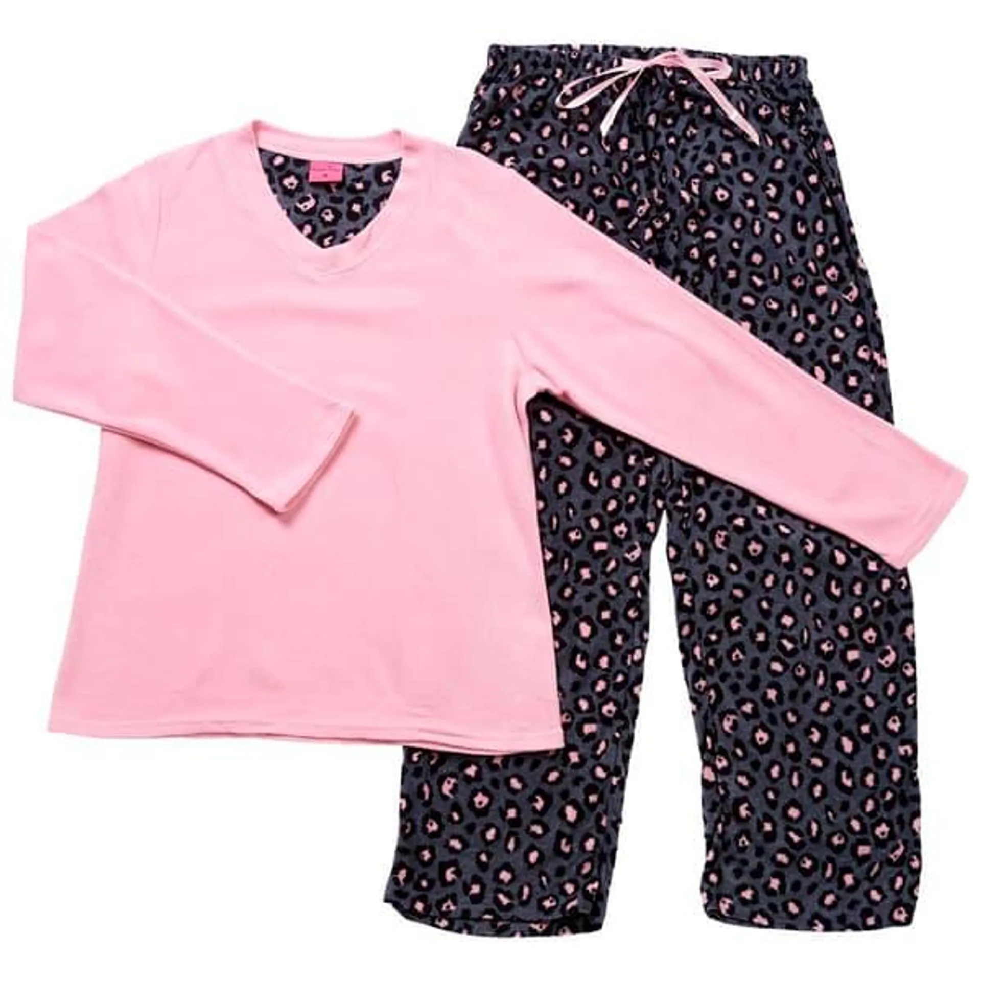 Womens Pink Laundry Folded Animal Microfleece Pajama Set