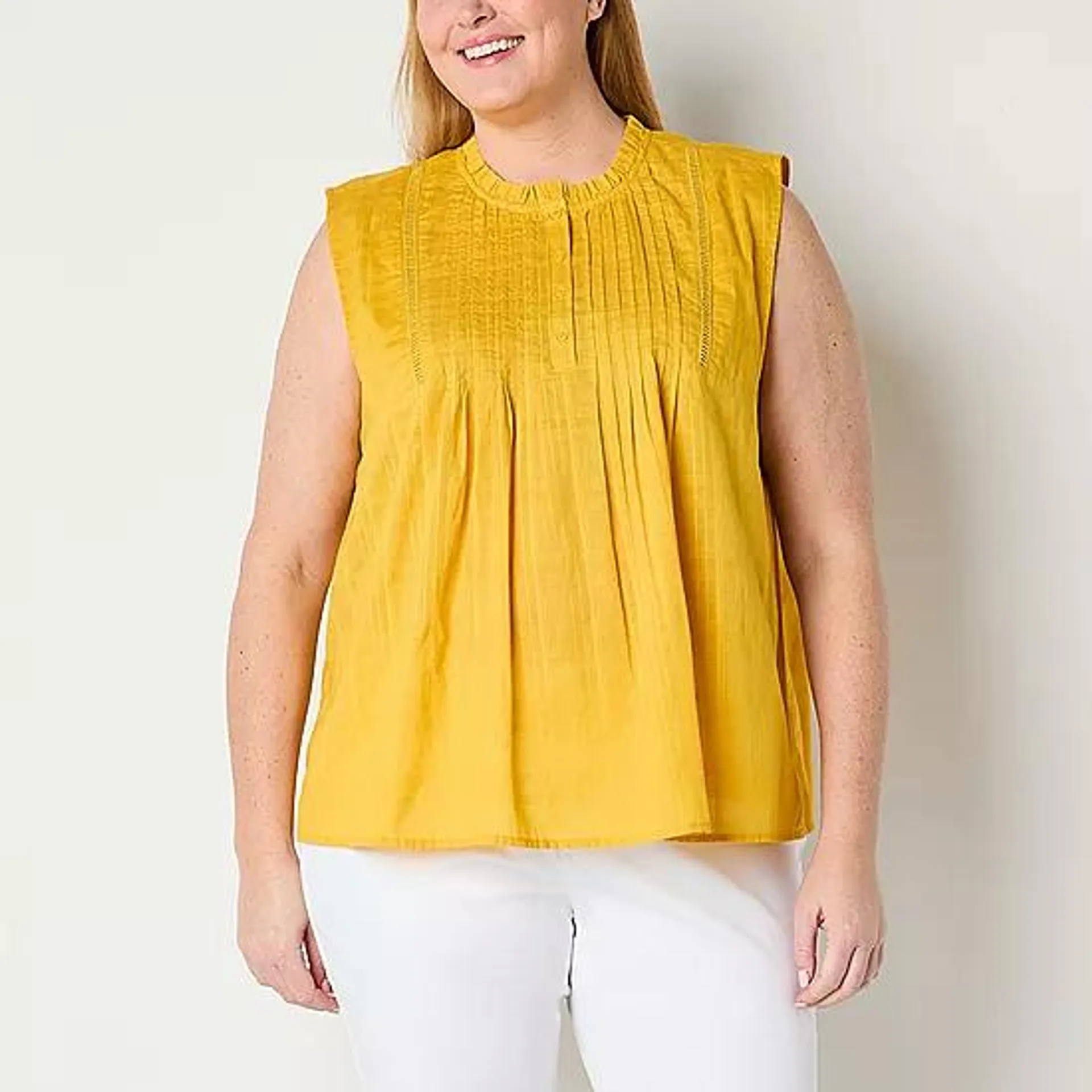 St. John's Bay Plus Womens Round Neck Short Sleeve Blouse