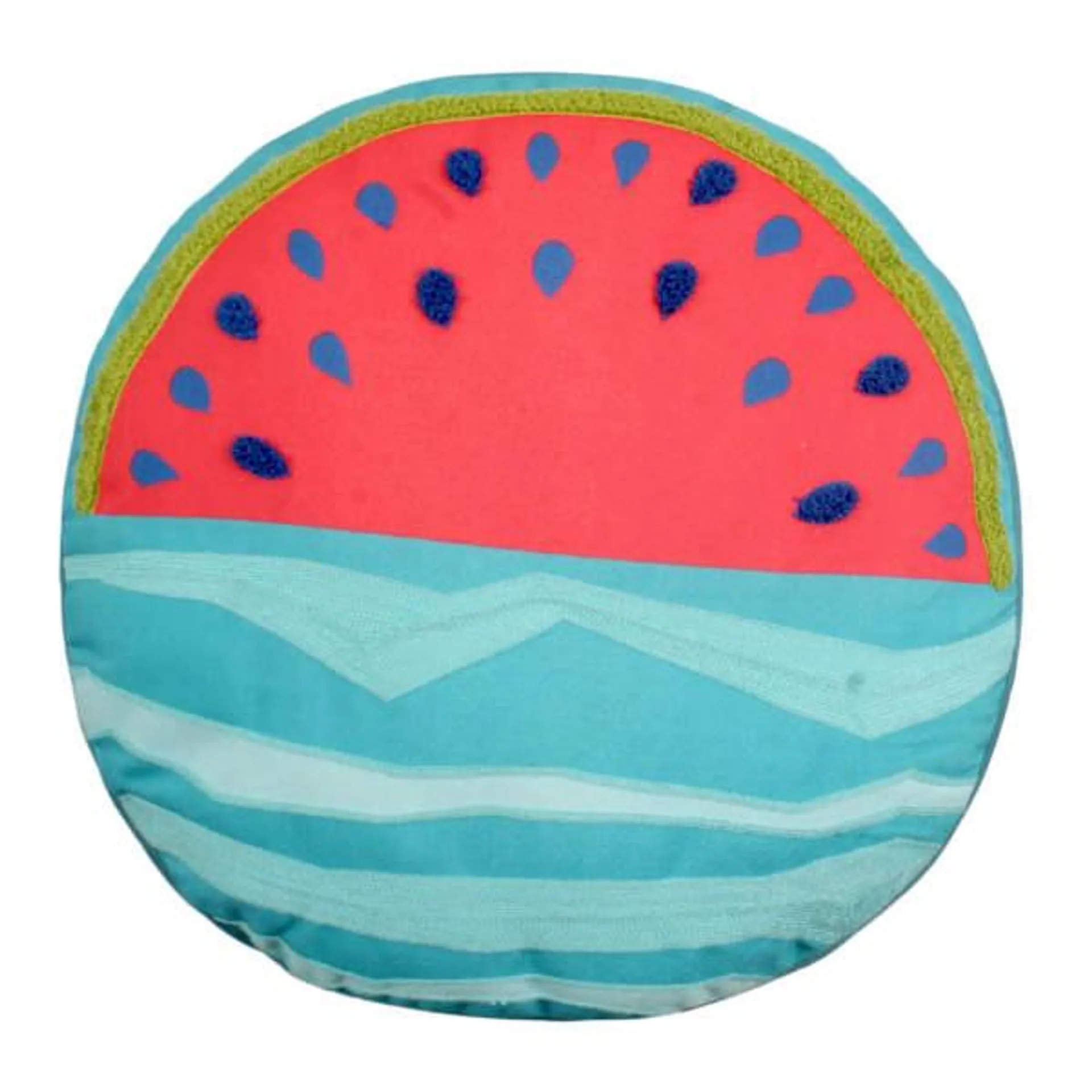 Watermelon Embroidered Round Outdoor Throw Pillow, 16"