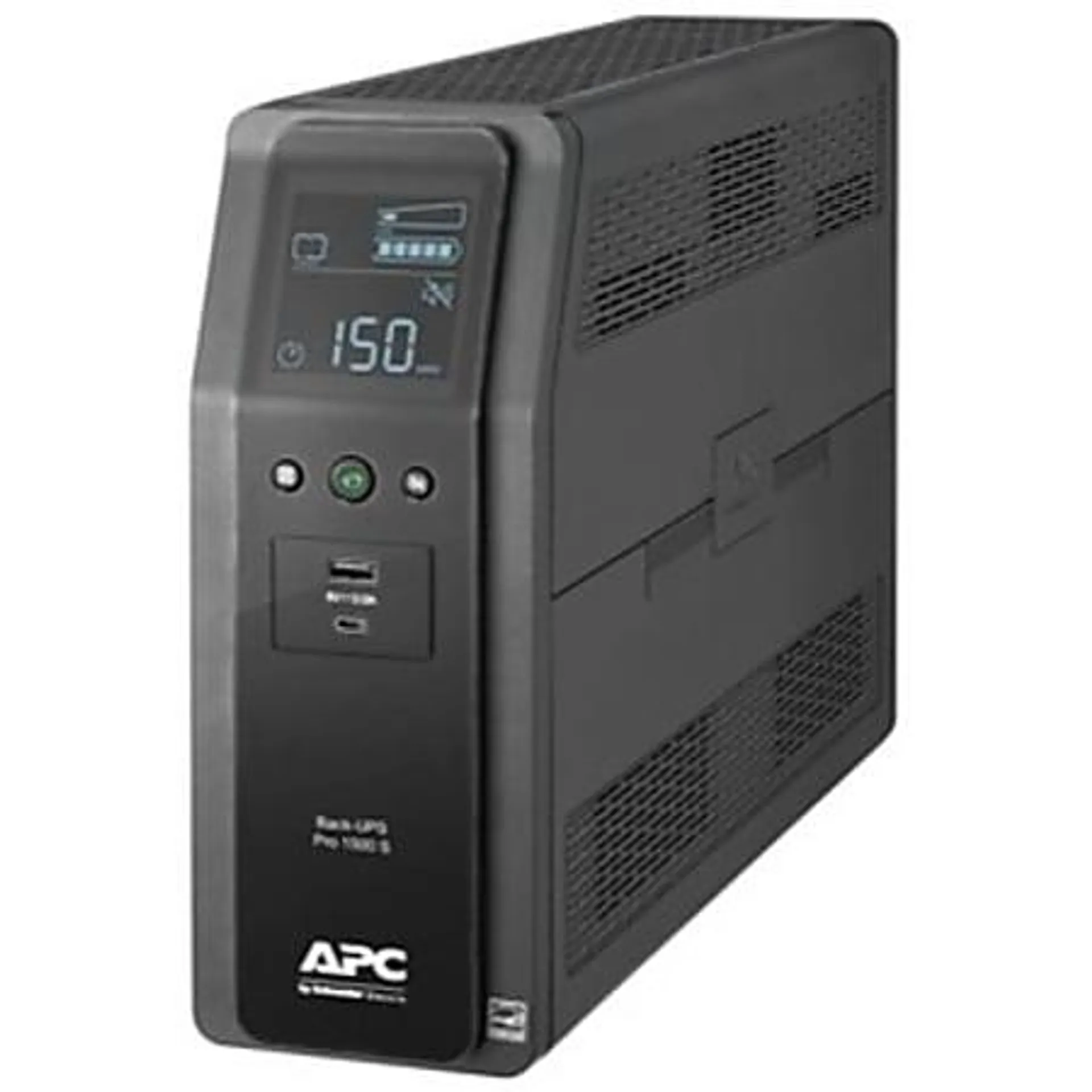 APC® Back-UPS Pro 10-Outlet/2-USB 1,500-Volt-Ampere Battery Back-Up And Surge Protector, Black, APNBR1500MS2