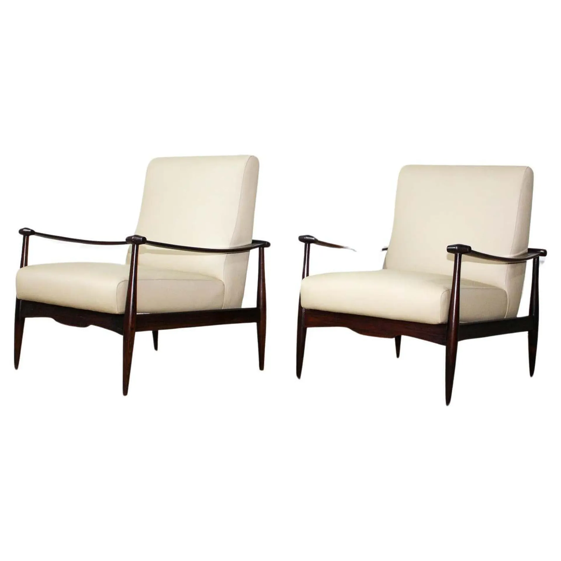 Brazilian Modern Armchair Set in Hardwood & Beige Leather by Liceu de Artes 1960