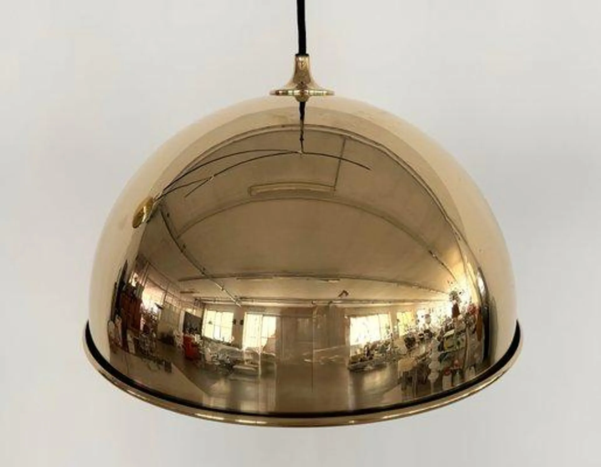 Vintage Adjustable Dome Counterweight Brass Pendant Light by Florian Schulz, 1970s