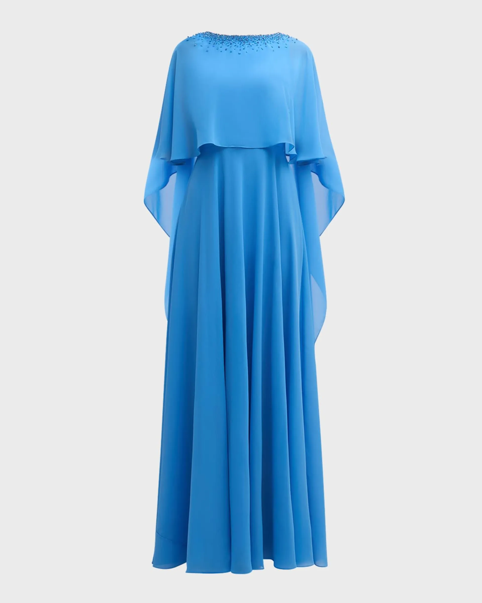 Beaded A-Line Chiffon Cape Gown