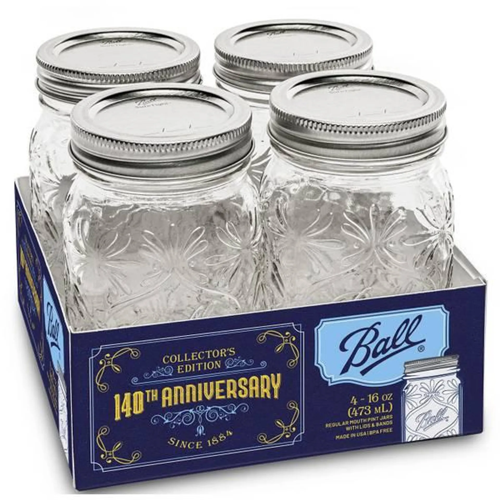 4-Count Regular Mouth Pint 140th Anniversary Jars