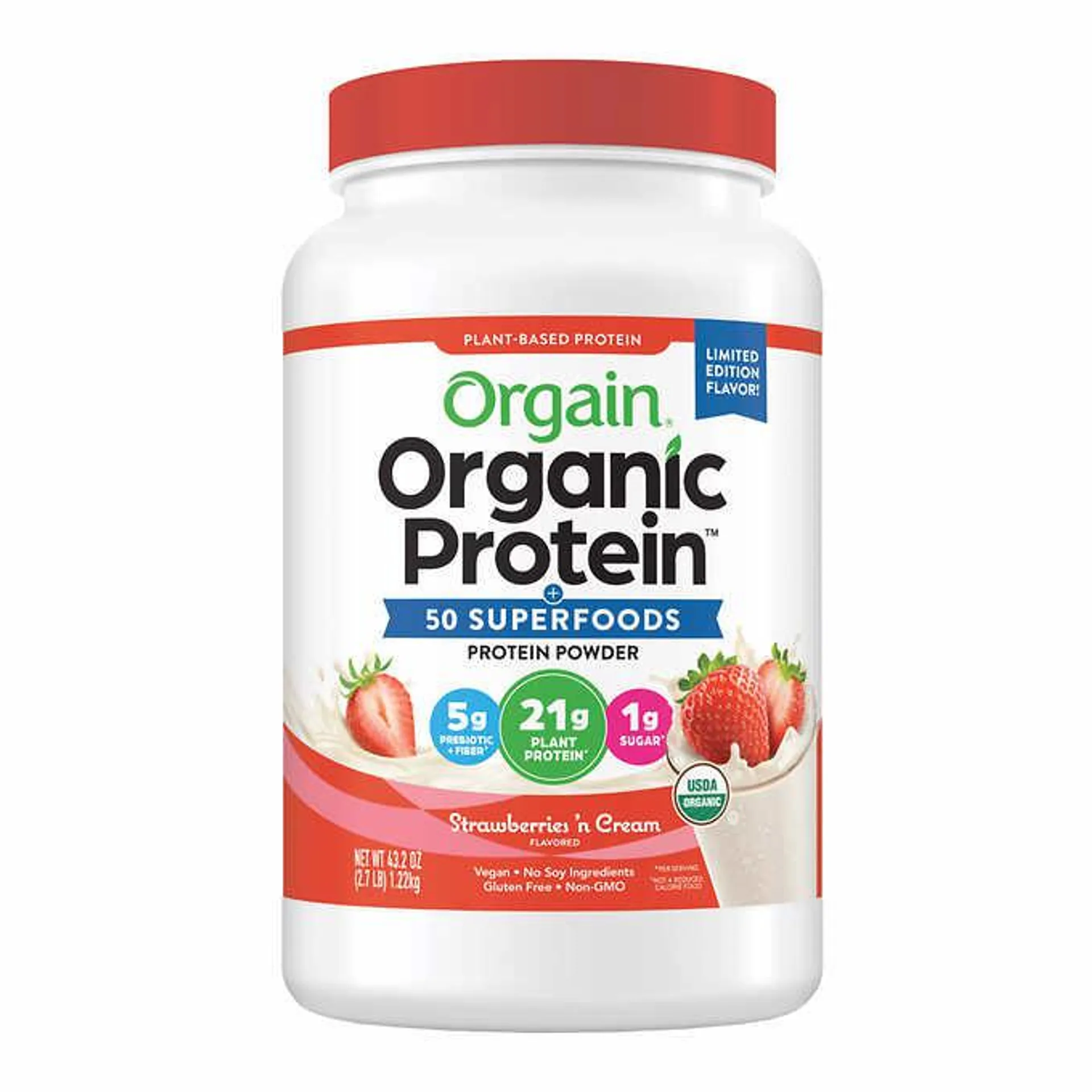 Orgain Organic Protein and Superfoods Plant Based Protein Powder, 2.7 lbs