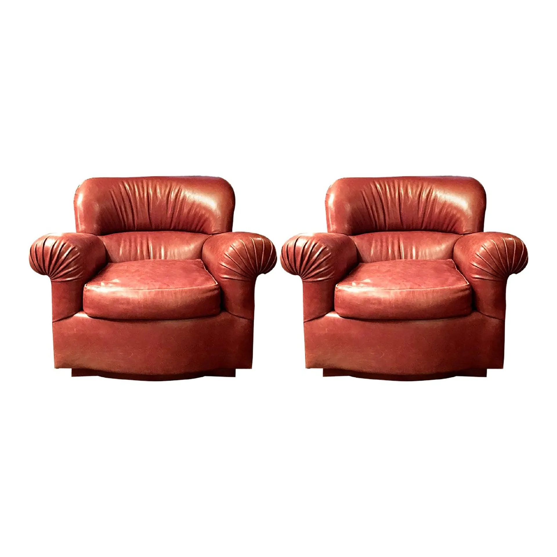 Cameron for Holly Hunt Brick Red Leather Club Chairs - a Pair