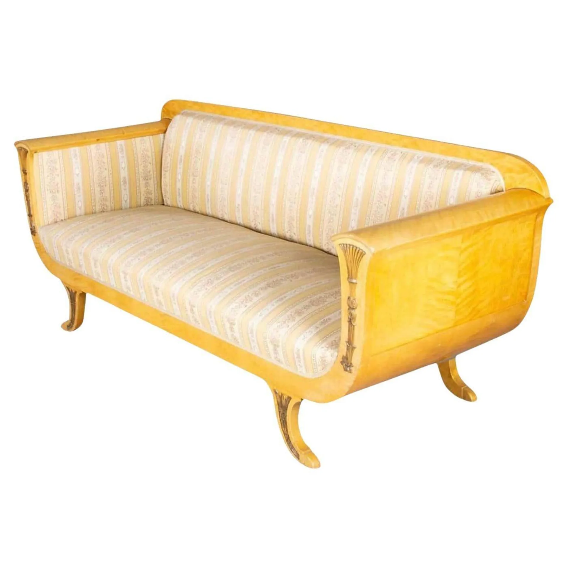 SwedishBiedermeier Sofa Couch Honey Color, 3-4 Seat, 19th Century Empire Rare A