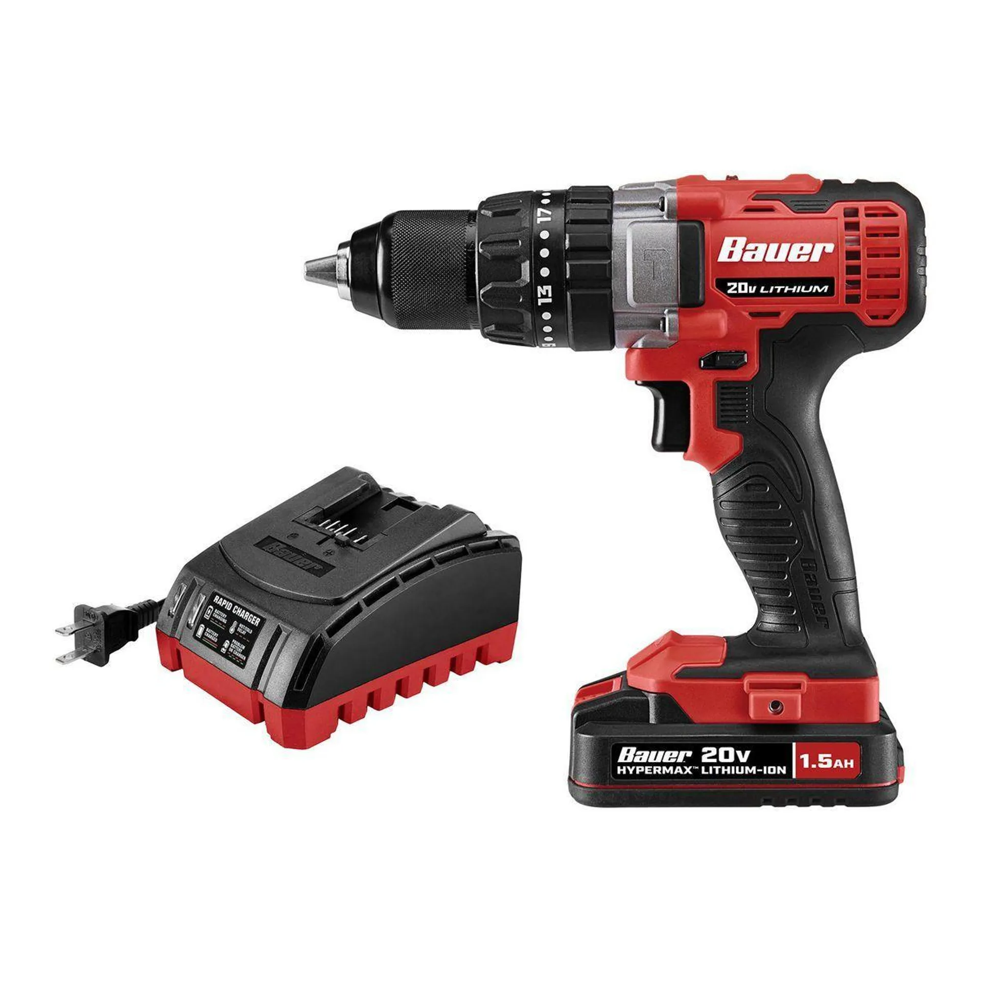 BAUER 20V Cordless, 1/2 in. Hammer Drill/Driver Kit