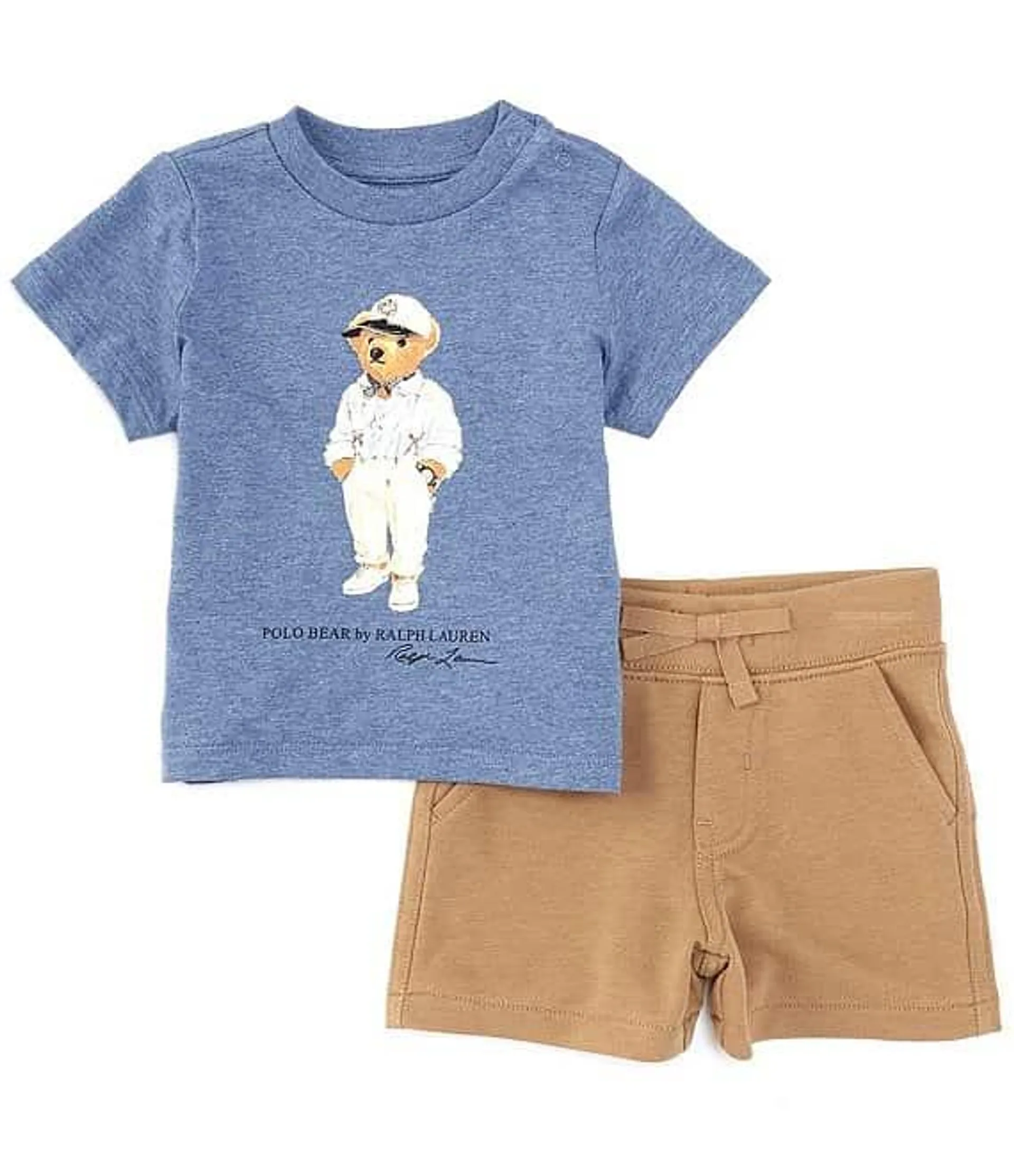 Baby Boys 3-24 Months Short-Sleeve Polo Bear Jersey T-Shirt & French Terry Shorts Set