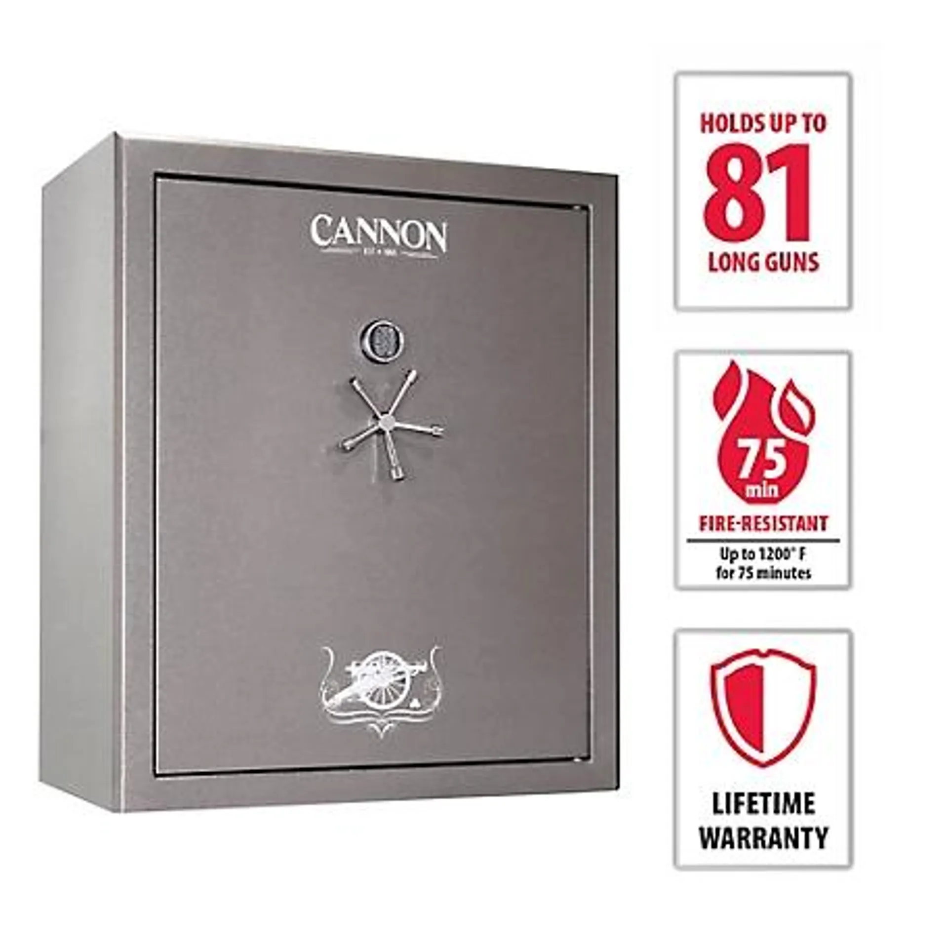 Cannon 81 Long Gun 31.52 cu. ft. Electronic Lock Gun Safe, 75 Min. Fire Rating, Gray