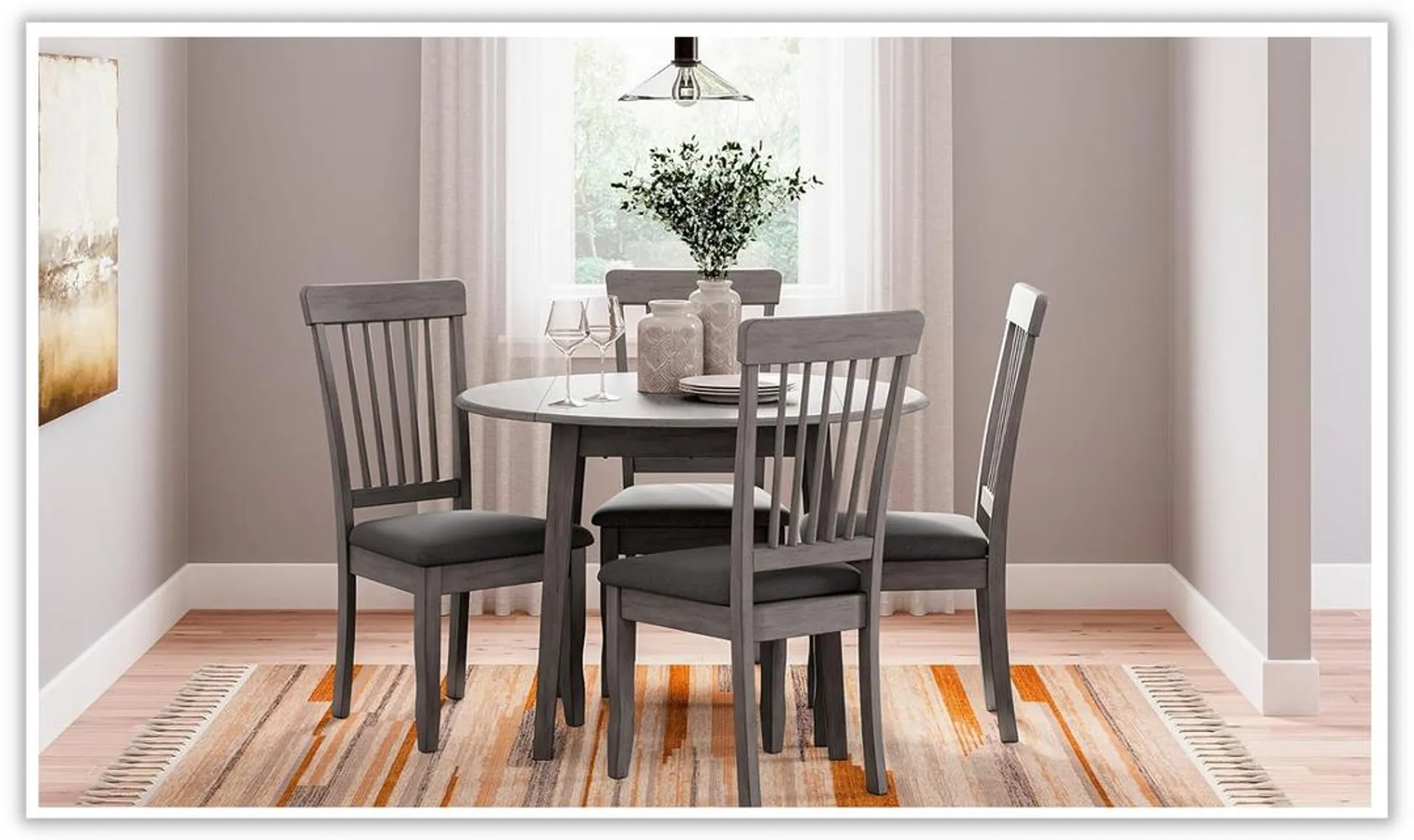 Ashley Shullden 5-Pieces Round Wooden Dining Set in Gray