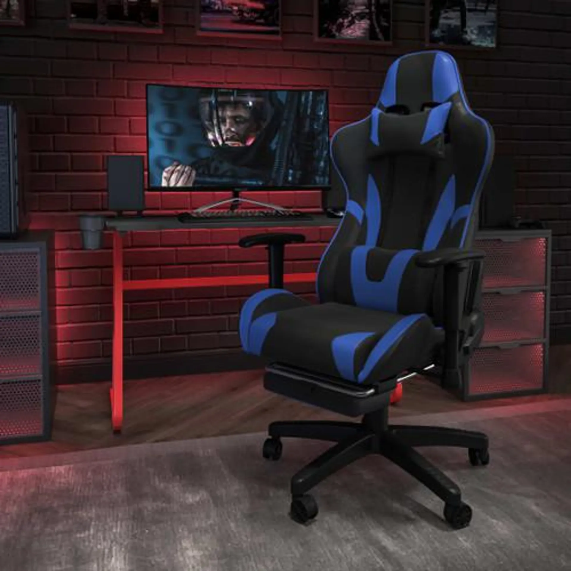 X30 Gaming Chair Racing Office Ergonomic Computer Chair with Reclining Back and Slide-Out Footrest in Blue LeatherSoft - CH187230BLGG