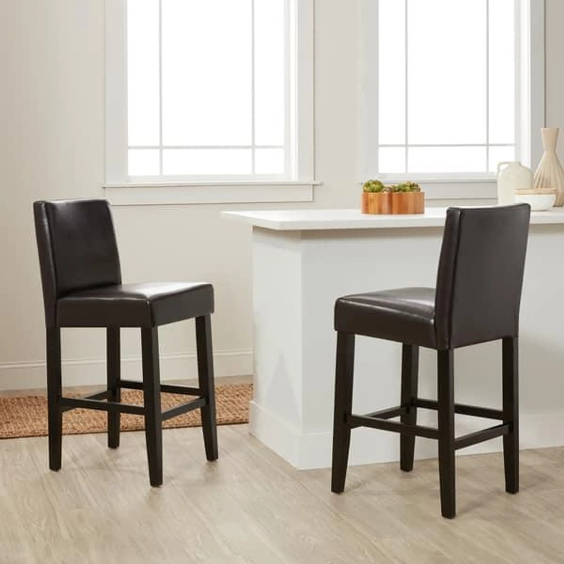 Villa Faux Leather Upholstered Counter Stools (Set of 2)