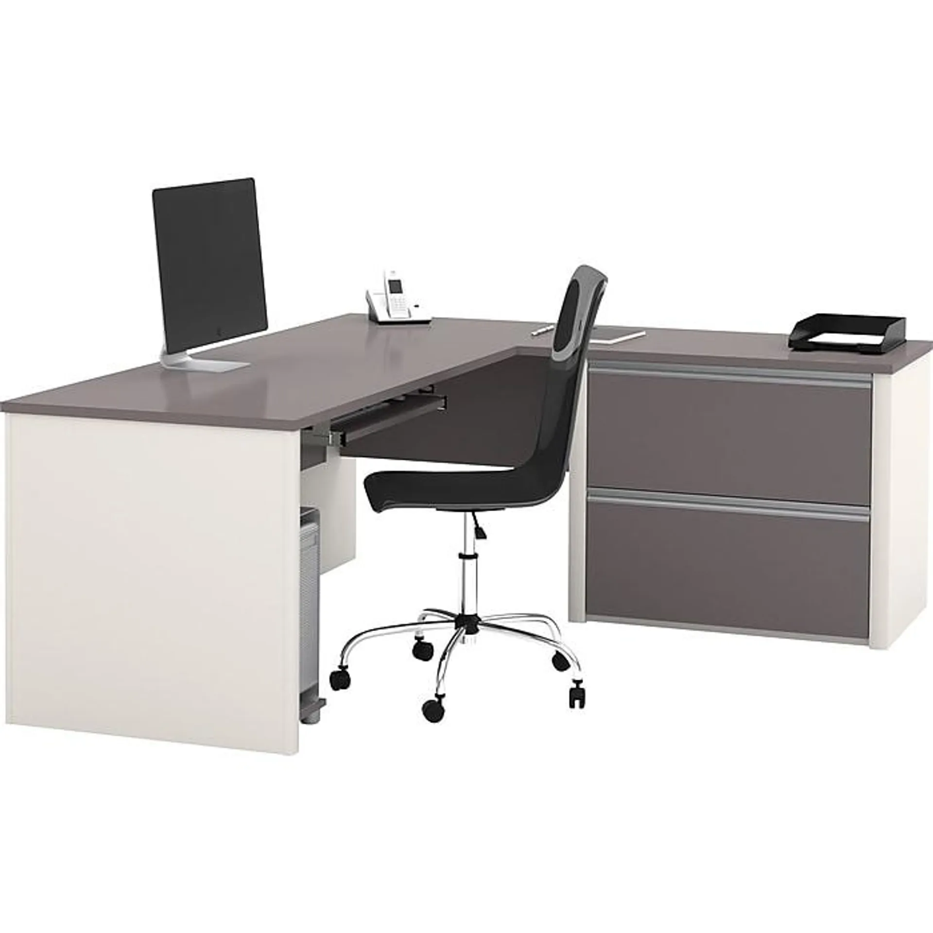 Bestar Connexion Collection 71"W L-Shaped Desk with Oversize Pedestal,