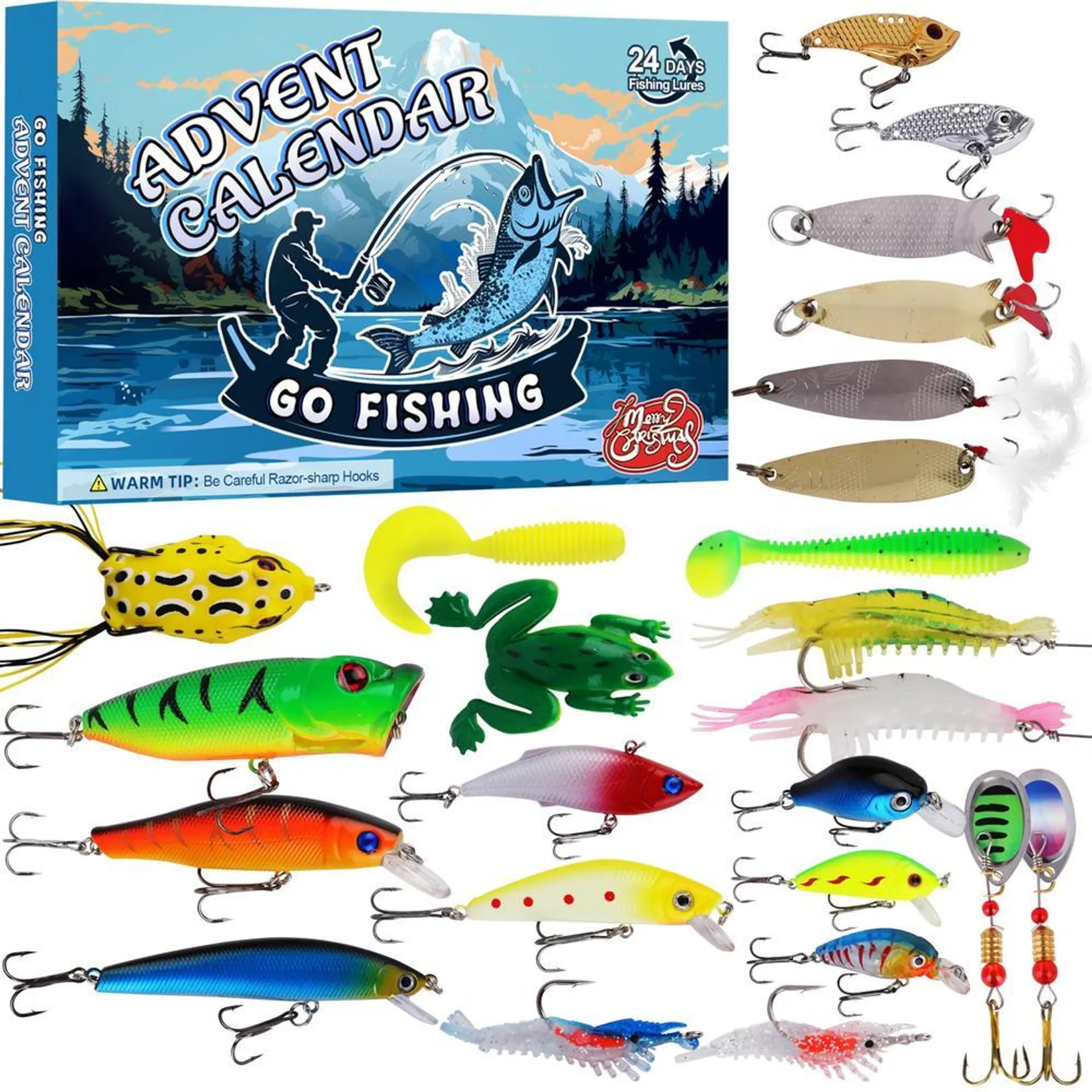 EPUMP Advent Calendar 2024 Fishing Lure for Man Adult Teen 24 Days Christmas Countdown Fish Tackle Set Xmas Surprise Fish Ba