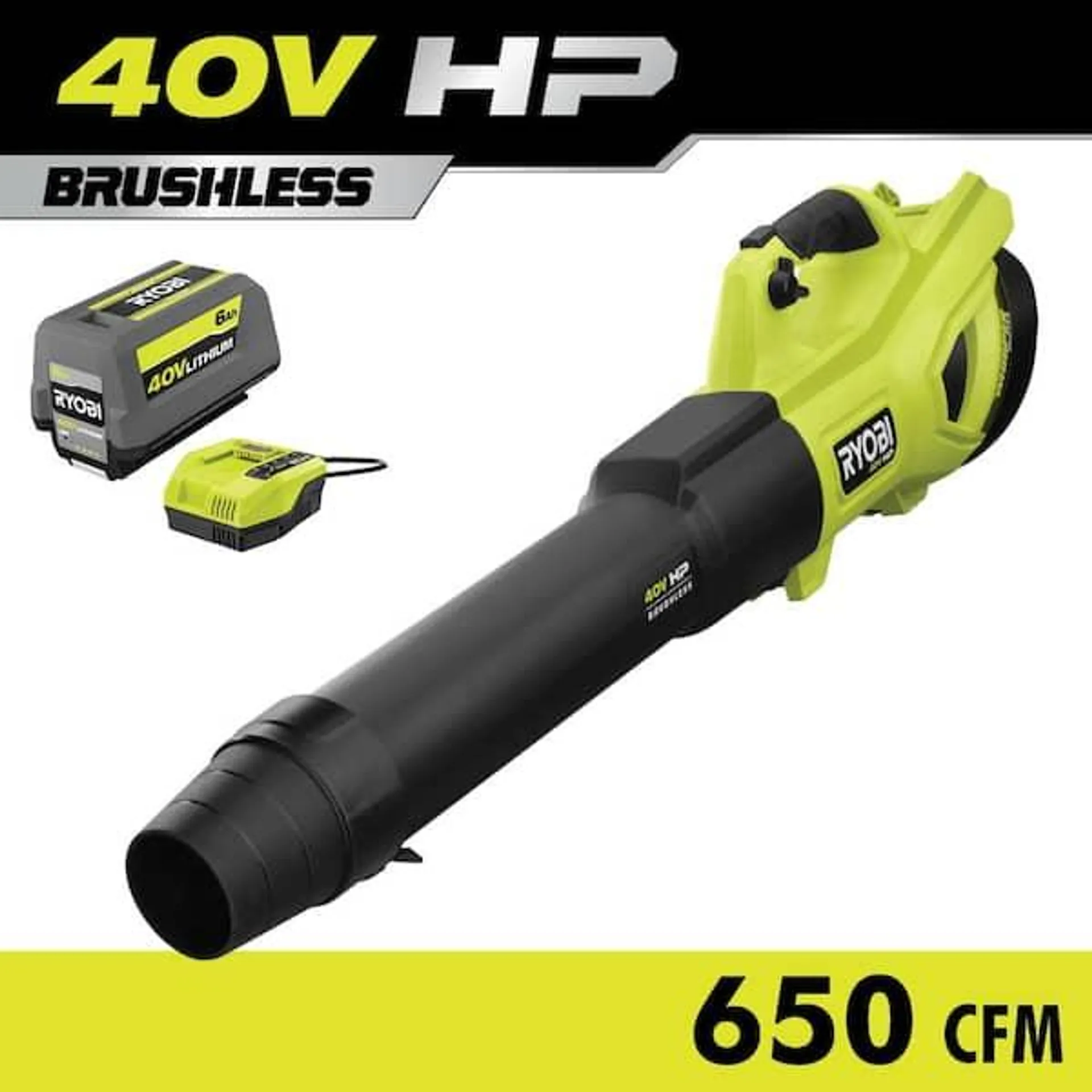 40V HP Brushless Whisper Series 160 MPH 650 CFM Cordless Battery Leaf Blower with 6.0 Ah Battery and Charger