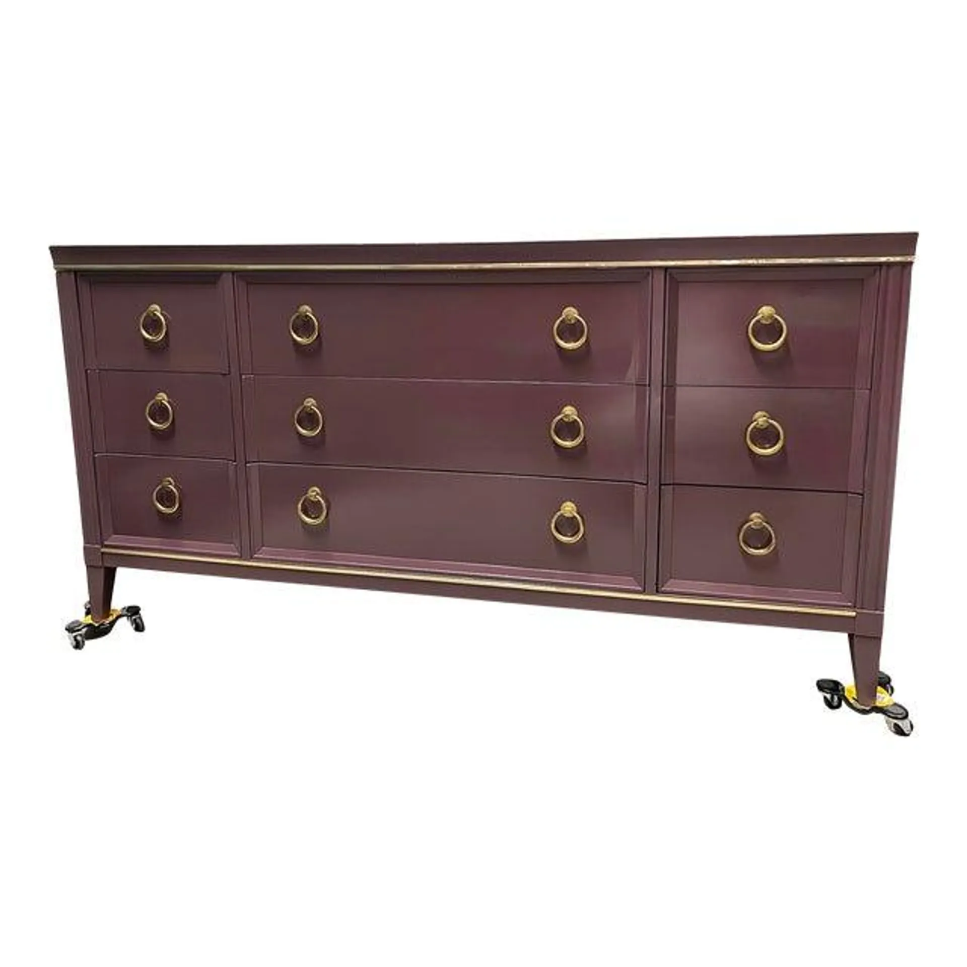 1950s Farrow and Ball “Brinjal” Gloss Lacquered Drexel 9 Drawer Dresser