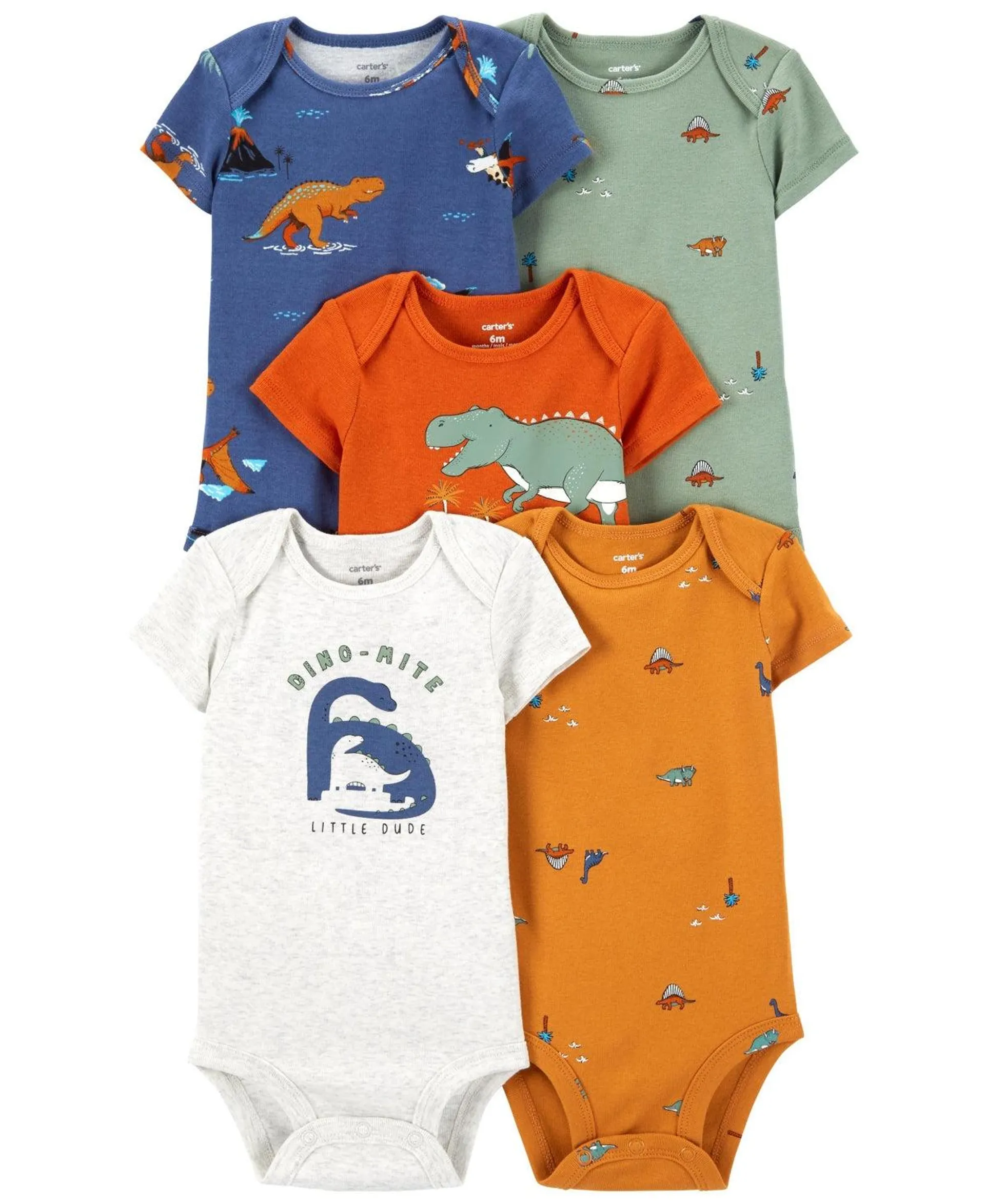 Carter's Baby Boys Short Sleeve Bodysuits Dinosaurs, Pack of 5