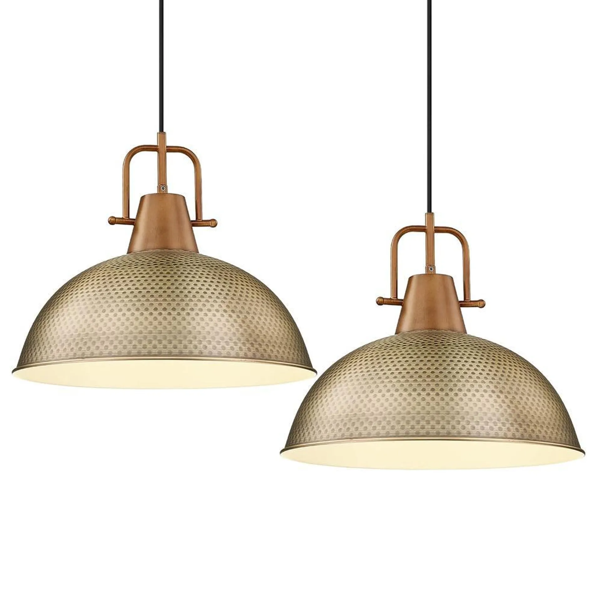 Great Choice Products Farmhouse Rustic Pendant Light Fixtures Set Of 2, Brass Pendant Lighting For Kitchen Island With Hammered Metal Dome Shade